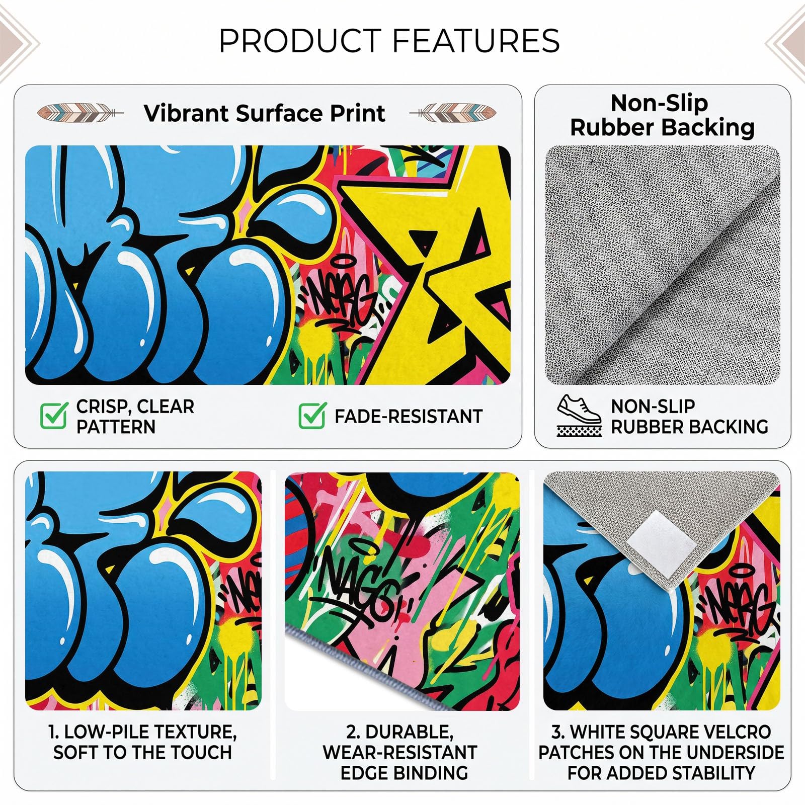 Générique Tapis Lavable Graffiti Lettre 120x170 cm, pour Salon Chambre Cuisine Salle à Manger Bureau Salle de Bain, Pop Art Funky Tapis Poils Courts, Antidérapant
