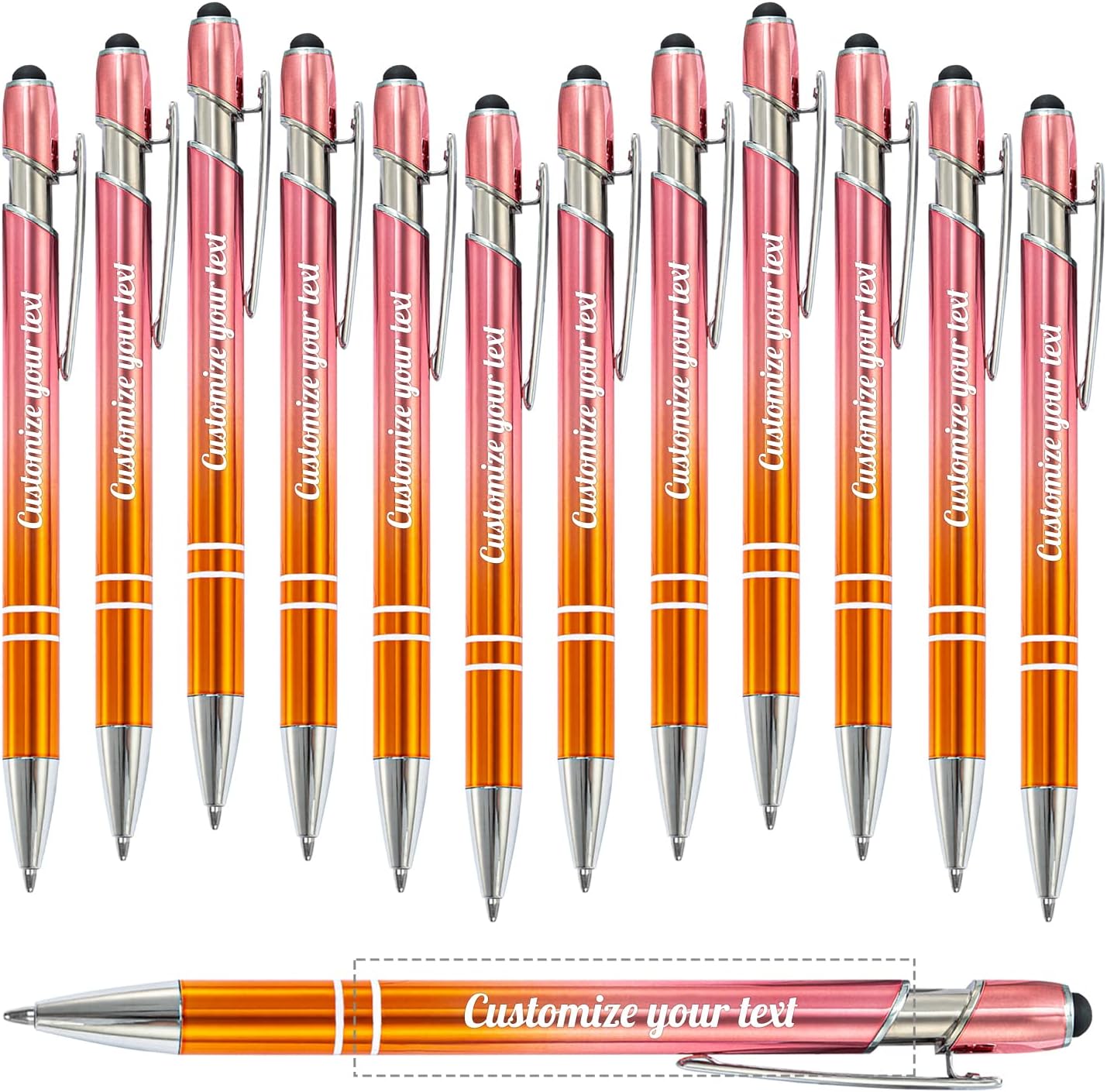 Personalized Engraving Ballpoint Pen with Touch Screen Pen, Personalized Engraved Metal Logo Ballpoint Pens with Message, Business, School, Office, Study, Black Ink - 24 Pens