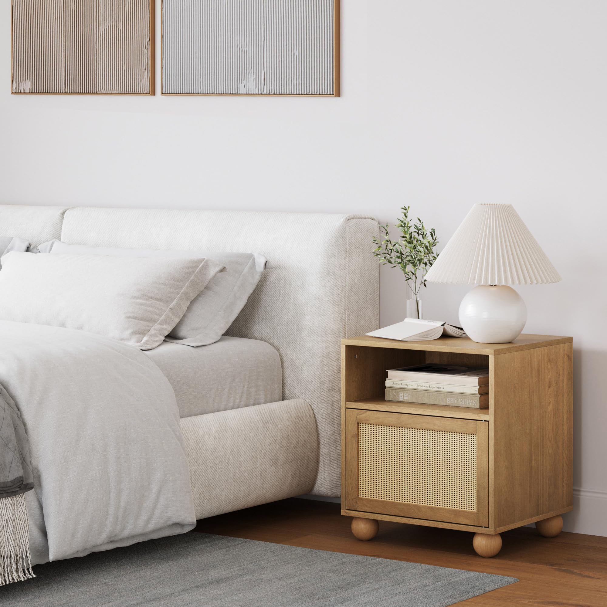 Snapklik.com : Nathan James Franco Faux Rattan Side Table Nightstand
