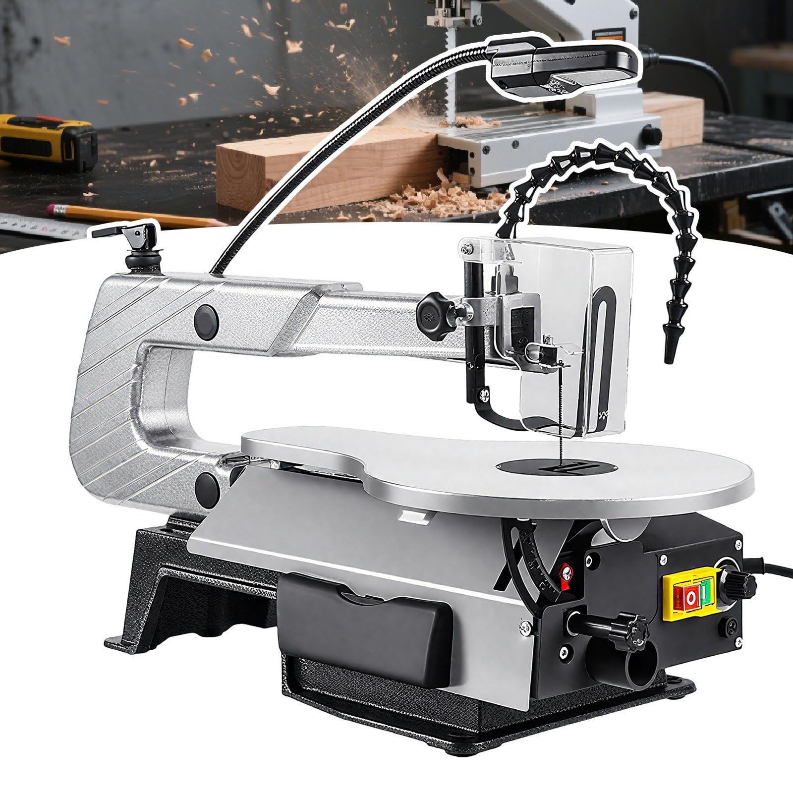 Seghetto Alternativo/Seghetto da Traforo Elettrico con Tavolo da Lavoro in Metallo Inclinabile A 45°, Motore in Rame da 150 W, Cambio Lama Senza Attrezz