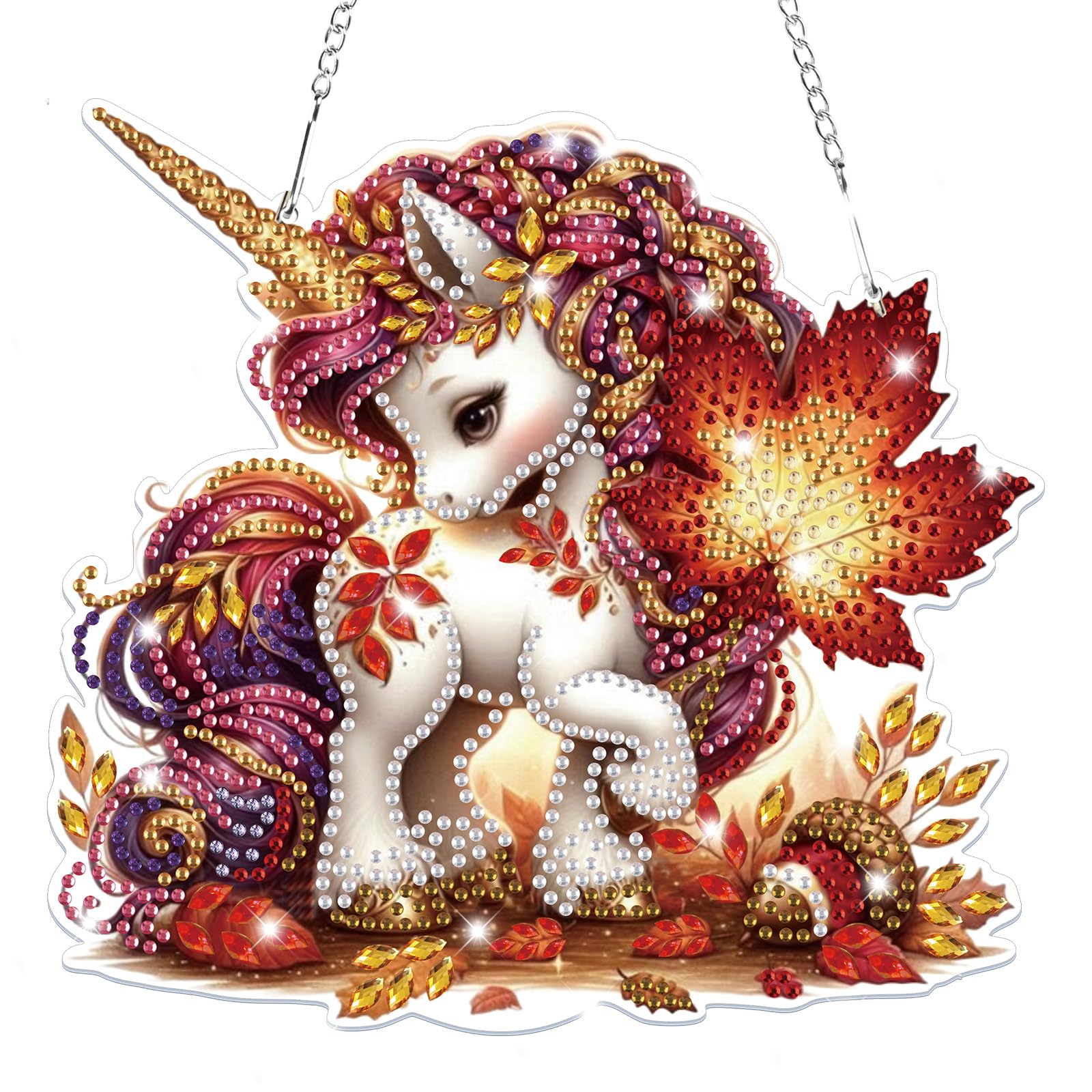 Lxmsja Unicorn Diamond Art Hanging Ornaments with Chain for Adults Kids Special Shaped Fall Diamond Painting Pendant Kits