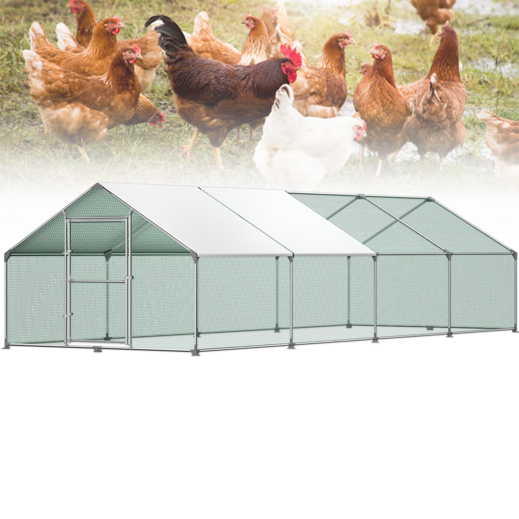 Froadp Hühnerstall Außengehege 3x8x2m Geflügelkäfig Voliere Hühnerkäfig