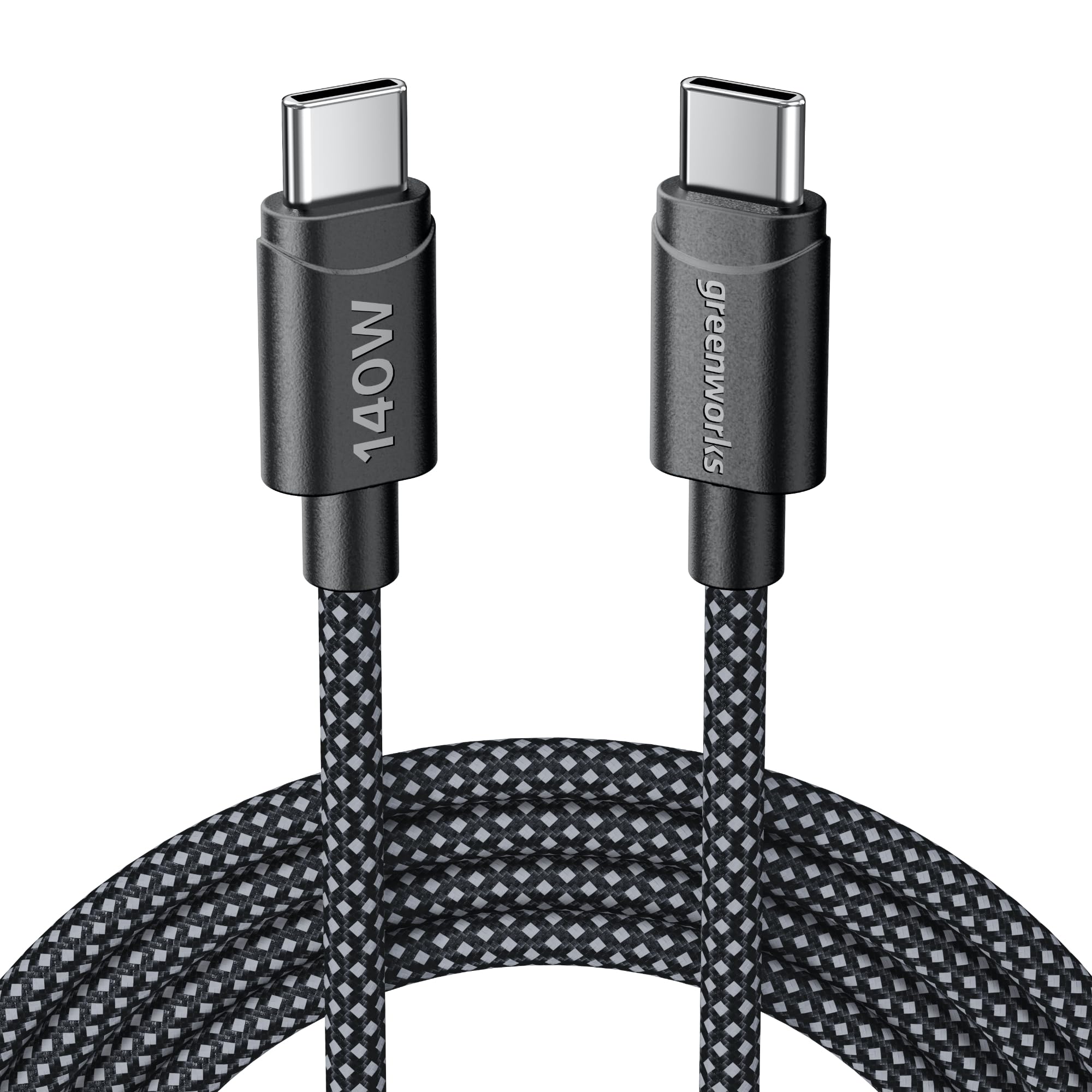Greenworks 2M 140W USB C Cable, USB 2.0 Bi-Directional Data Transer, Durable Braided Cord for Laptops, Tablets, iPhone 16, iPad, Galaxy, and More, for 3 Year Warranty-ACC2CCA