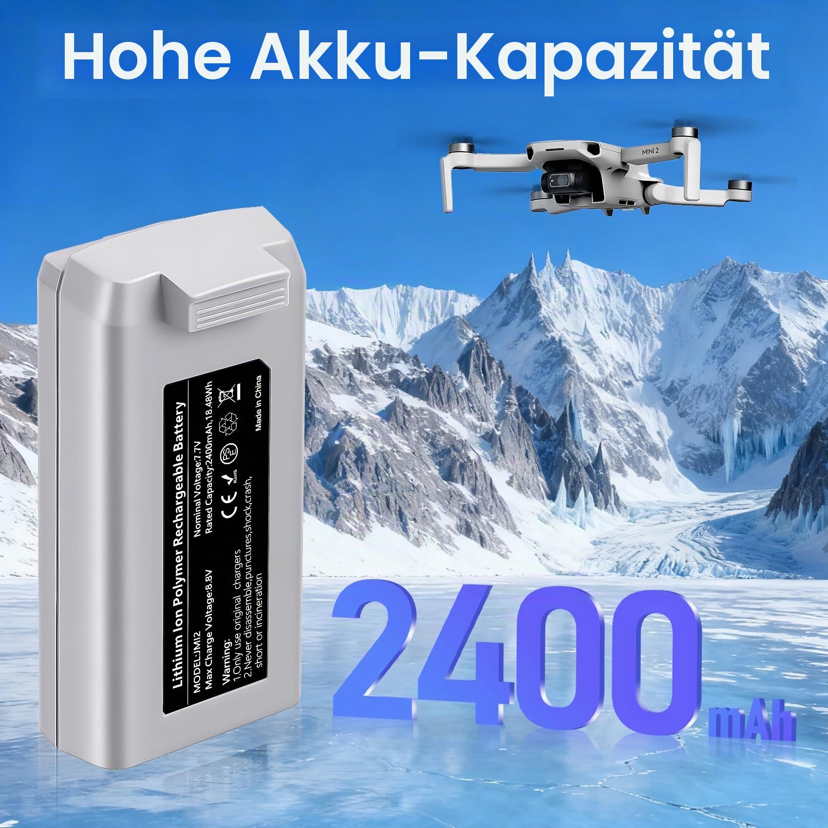 Mini 4K Akku Ladegerät Set 2 intelligente Mini 4K Flugakkus (2400 mAh) × 2 und EIN bidirektionaler 3 Fach Ladehub mit LCD Display × 1 Kompatibel mit DJI Mini 2/SE/2 SE/4K Drohnen
