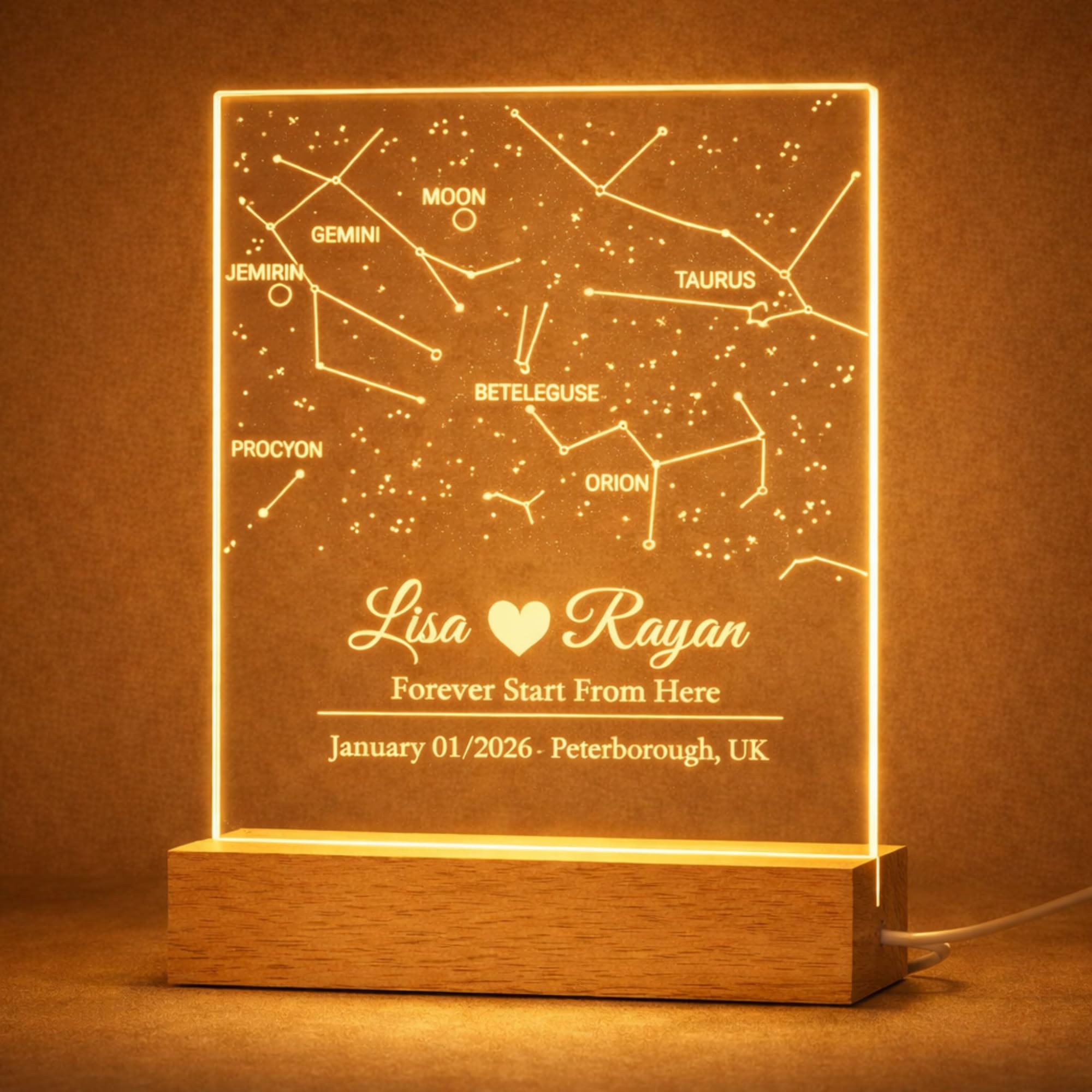 Personalised Star Map Night Light - Custom Constellation Lamp by Date & Location | Unique Anniversary, Wedding Gift, Wedding & Valentine's Gift