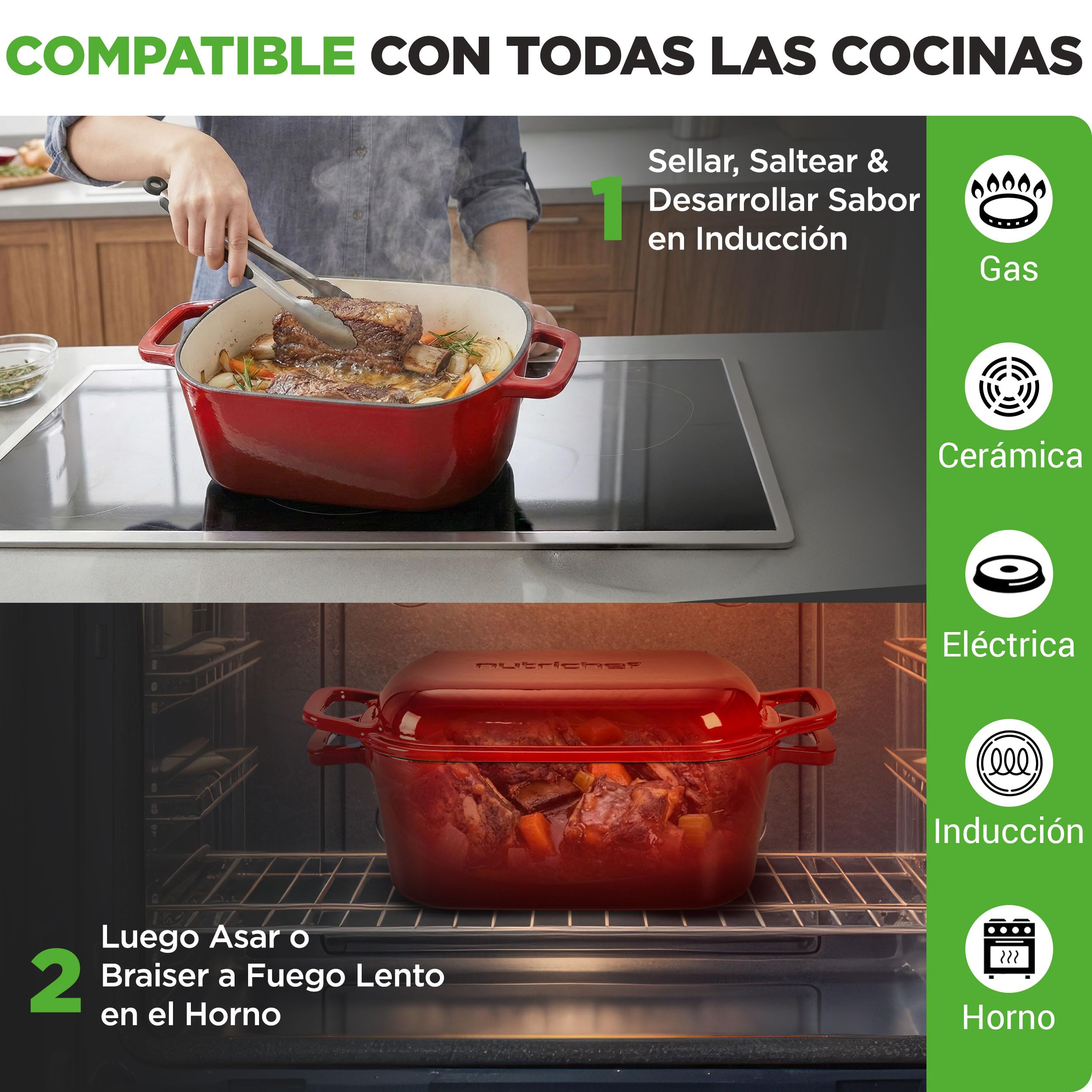 NutriChef Horno Holandés Ovalado para Masa Madre, Molde para Pan Artesanal con Tapa, Hierro Fundido Esmaltado, Con Guantes de Silicona 29.5cm