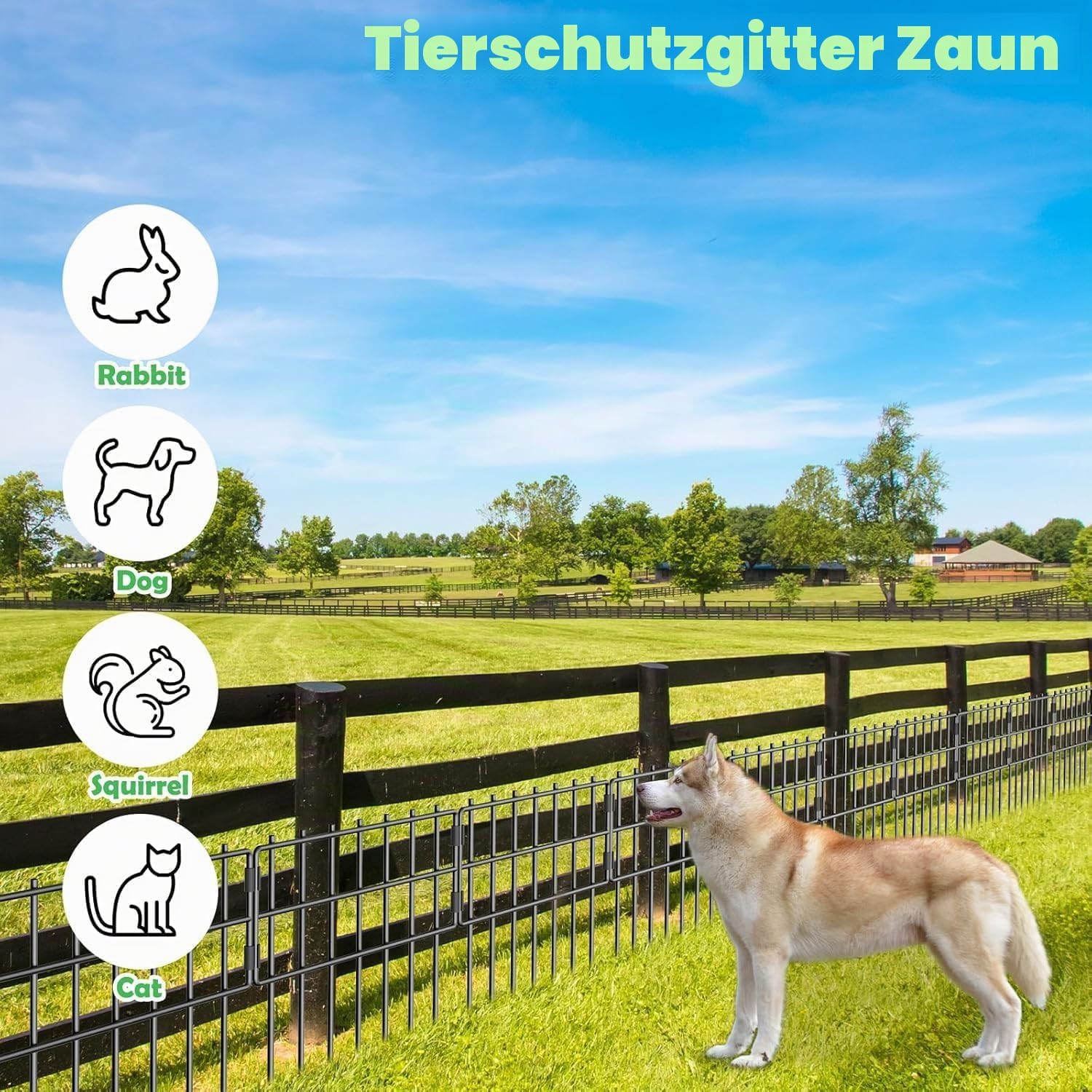 25 Stück Tier-Absperrzaun, 43,2 cm (H) x 7,6 m (L), kein Graben, dekorativer Gartenzaun, rostfreier Metalldraht, Gartenzaun-Bordüre für Hunde, & Kaninchen, Garten, Terrasse, Hof | Rostfestig,Metall Zaun,Beetzaun für Freien Patio Grenze