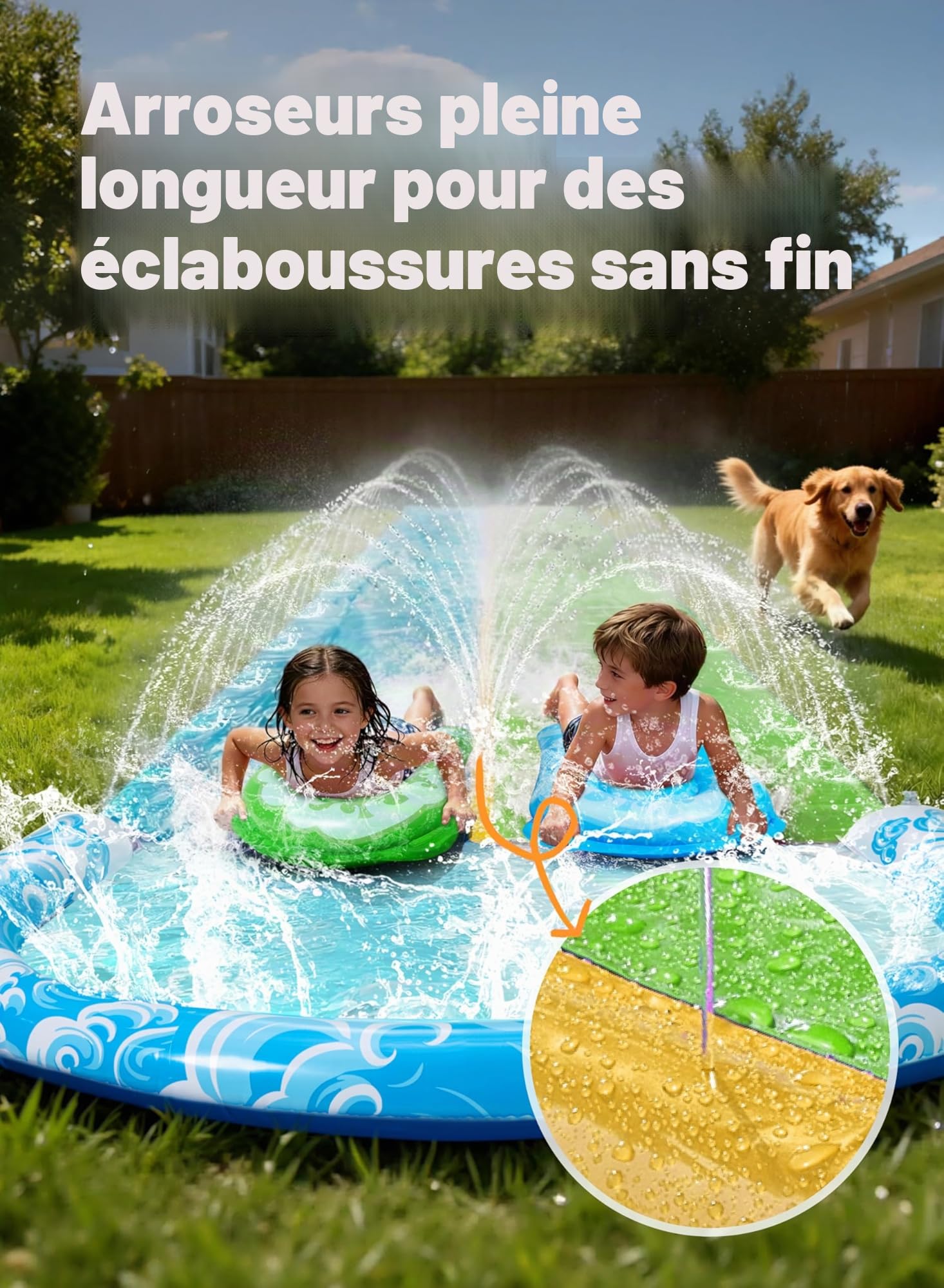 JOYIN Toboggan Aquatique de 32,5 pieds/990.6cm avec 2 Planches gonflables, Toboggan de pelouse Extra Long et résistant avec arroseur, Jouet d'été pour Enfants et Adultes, Bleu, Vert