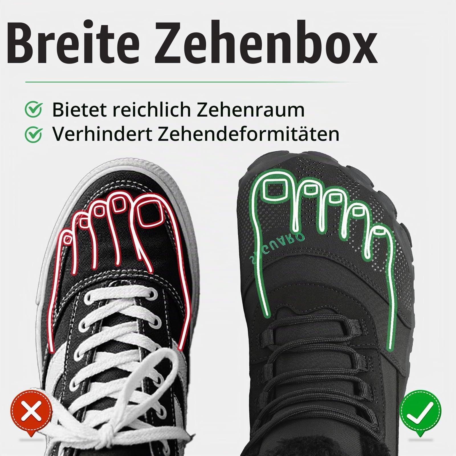 SAGUARO Winter Barfußschuhe Unisex - Warm Gefüttert, Breite Zehenbox, Zero-Drop-Sohle für Winterspaziergänge & Leichte Wanderungen, Gr.36-48