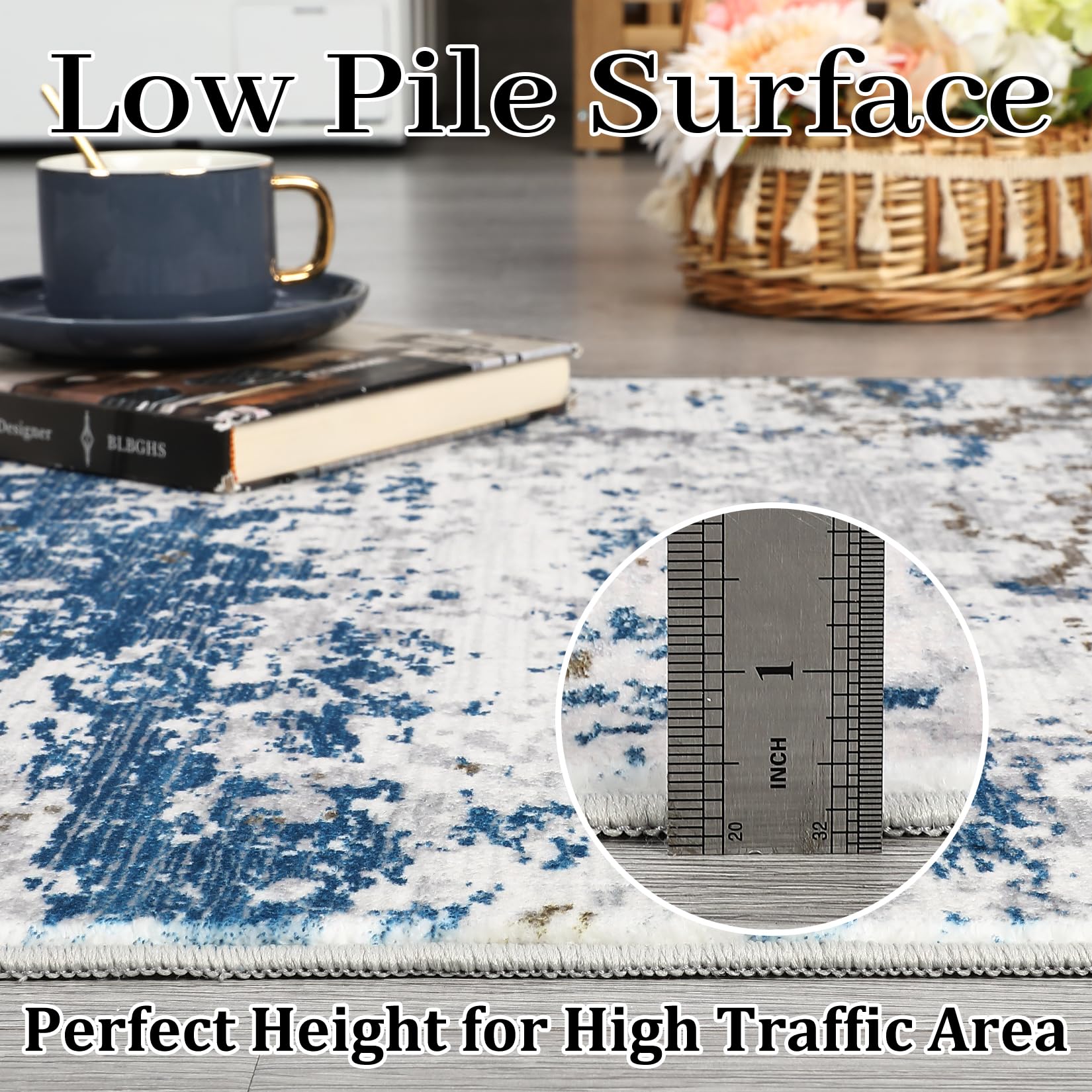 CAROMIO Modern Abstract Rug 120 x 170cm, Machine Washable Area Rug for Bedroom Low Pile Foldable Carpet - Image 4