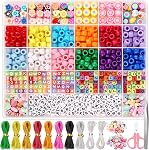 cridoz Bead Bracelet Making Kit, Crafts Craft Kits for Bracelets Making with Pony Beads, Polymer Fruit Clay Beads, Charm Beads, Letter Beads for Jewelry Making