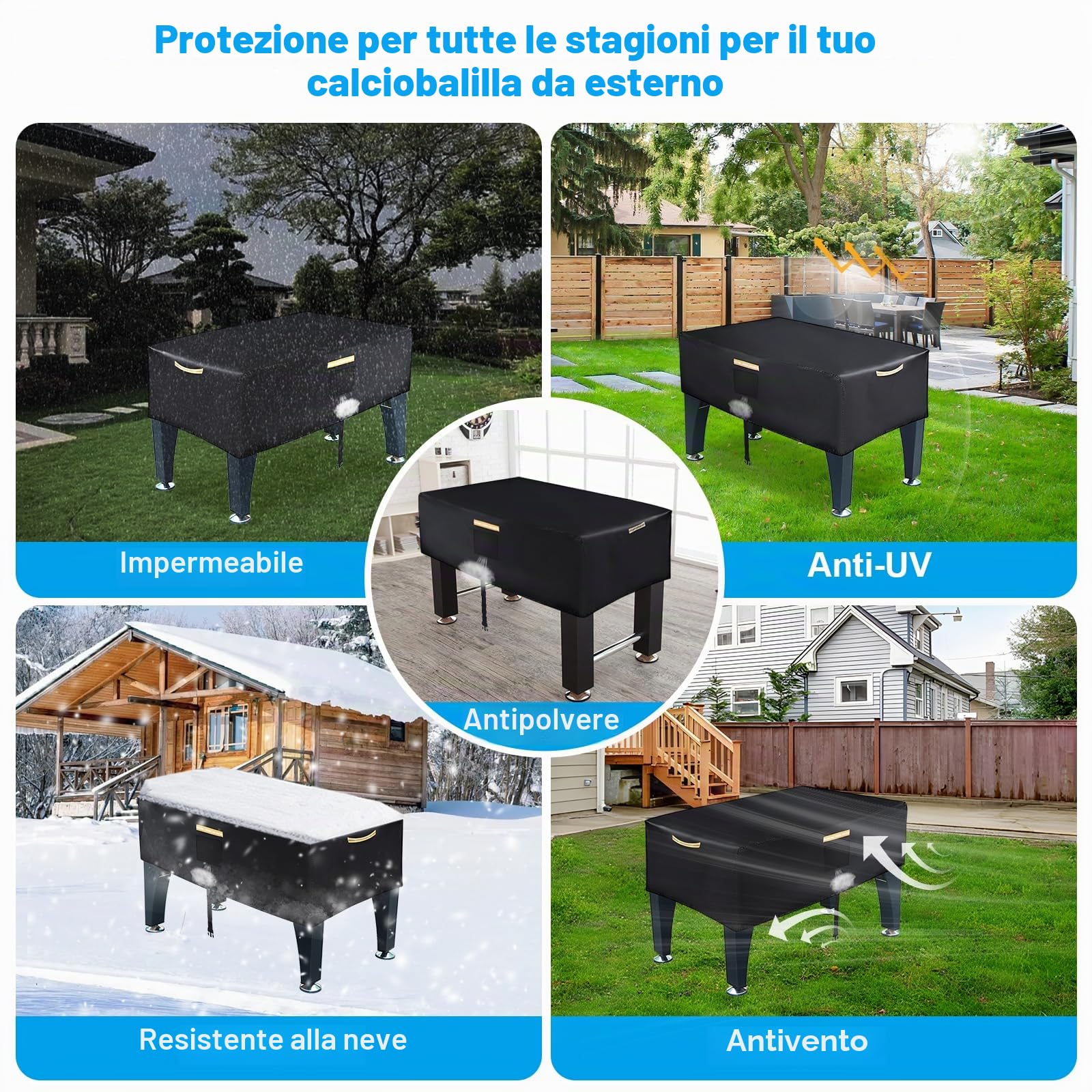 Copertura per tavolo da calcio 420D Oxford, impermeabile, copertura universale da calcio per esterni, con strisce impermeabili, aperture di ventilazione e 4 maniglie a strisce riflettenti