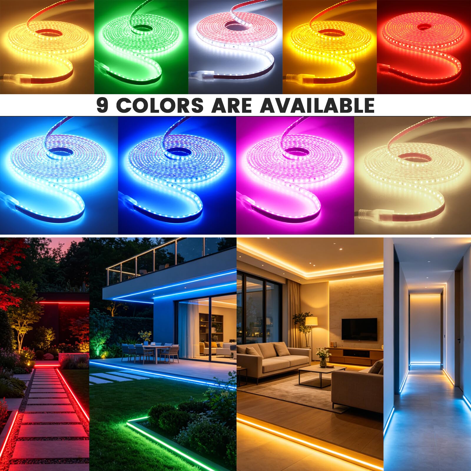 220V Tira LED regulable/temporizable [20M, Azul], flexible e impermeable IP65, 120 LEDs/m tira LED SMD2835 CRI85+, iluminación decorativa para el hogar