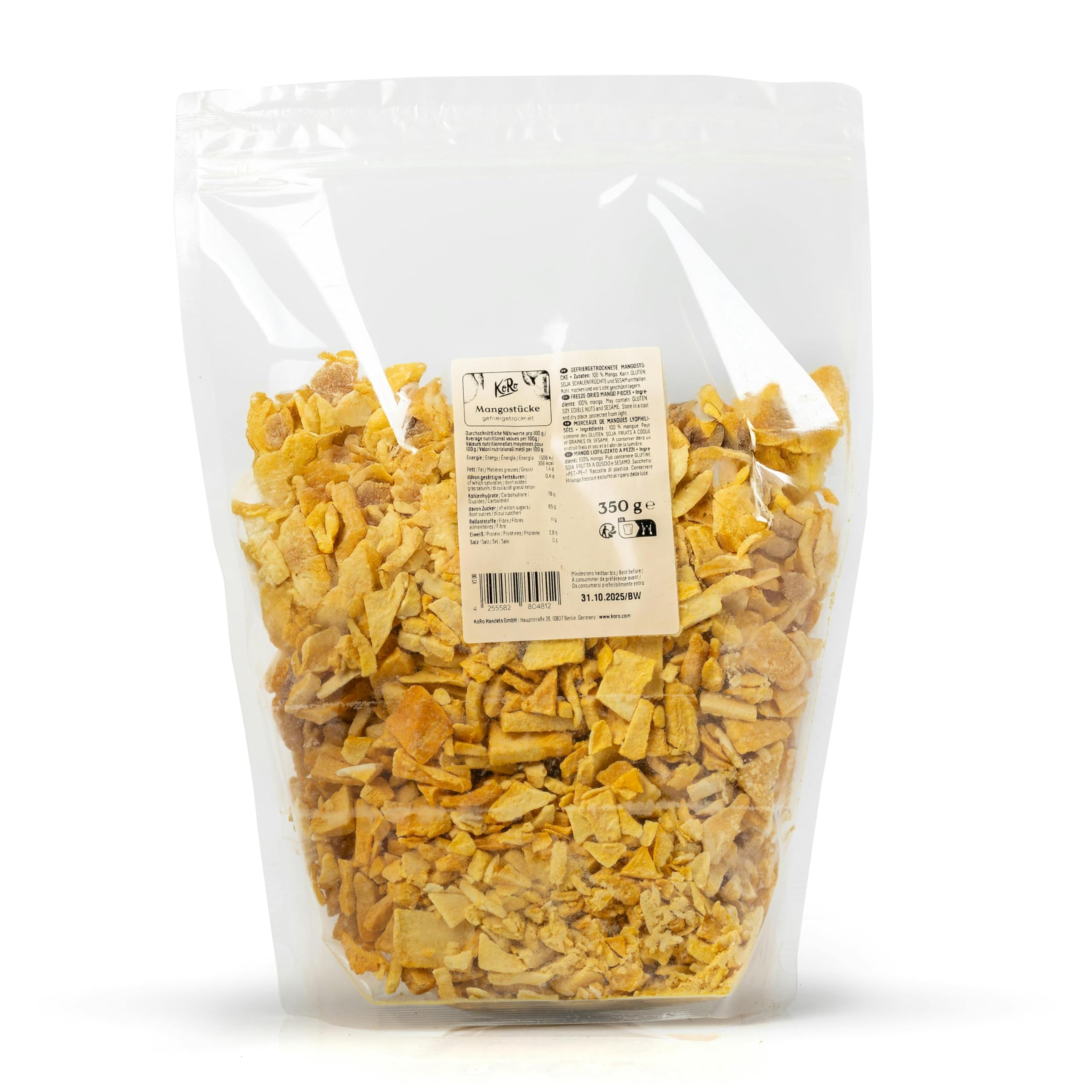 KoRo - Mango a pezzi liofilizzato 350 g - 100 % frutta - Nel muesli, nello yogurt o come snack - Freschezza croccante - Frutta per tutto l'anno - Senza zuccheri aggiunti*