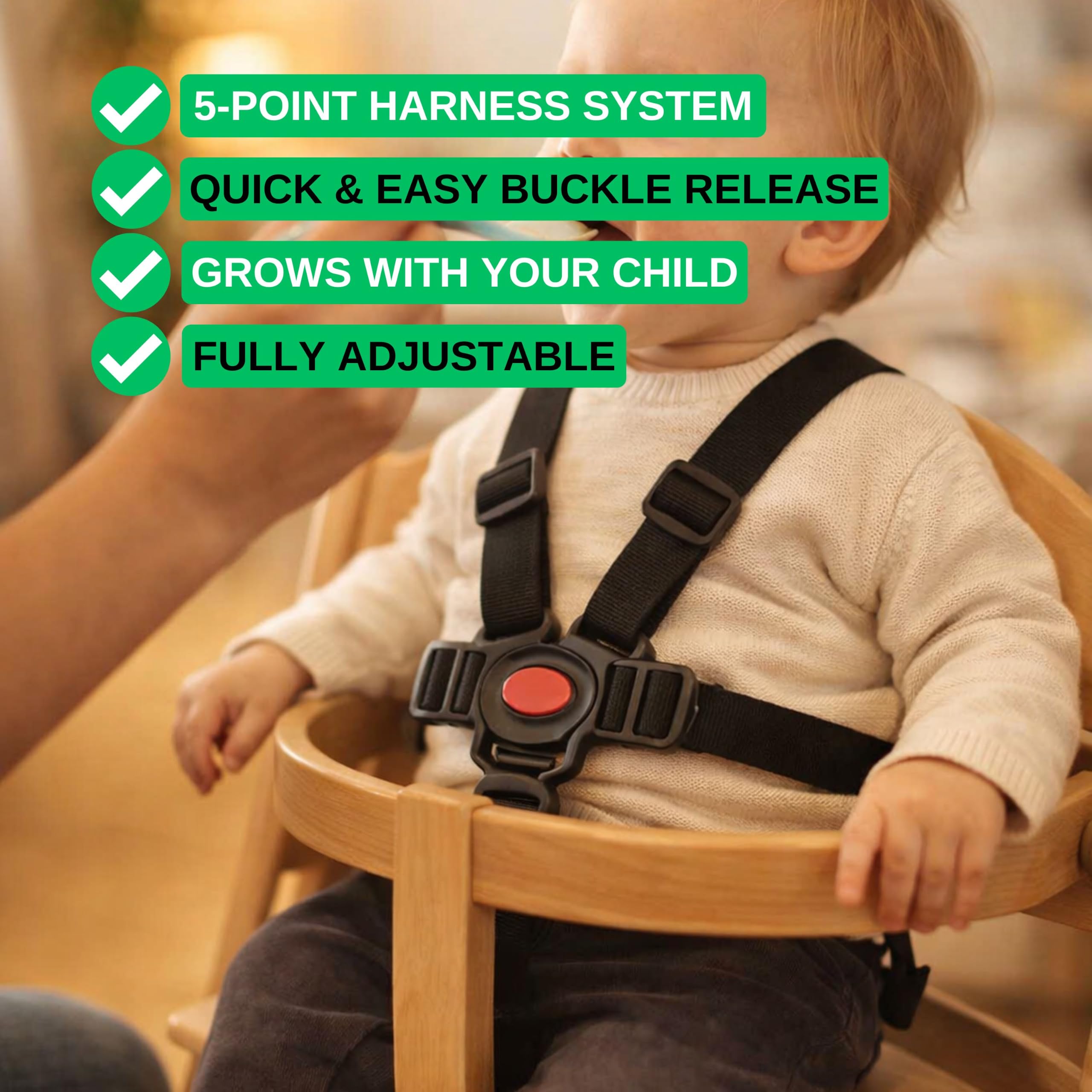 Arnés de seguridad para trona con almohadillas para el cinturón, 1 Set, compatible con Hauck, Stokke Tripp Trapp, Roba, sistema de arnés de 5 puntos para tronas infantiles