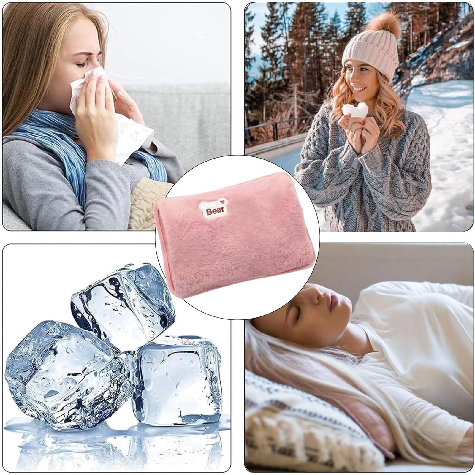 Bolsa de Agua Caliente Eléctrica,Bolsa De Agua Caliente Con Funda,Saco Calienta Camas Portátil,Recargable Portátil,A Prueba De Fugas,Mantiene El Calor Durante Mucho Tiempo (Rosa)