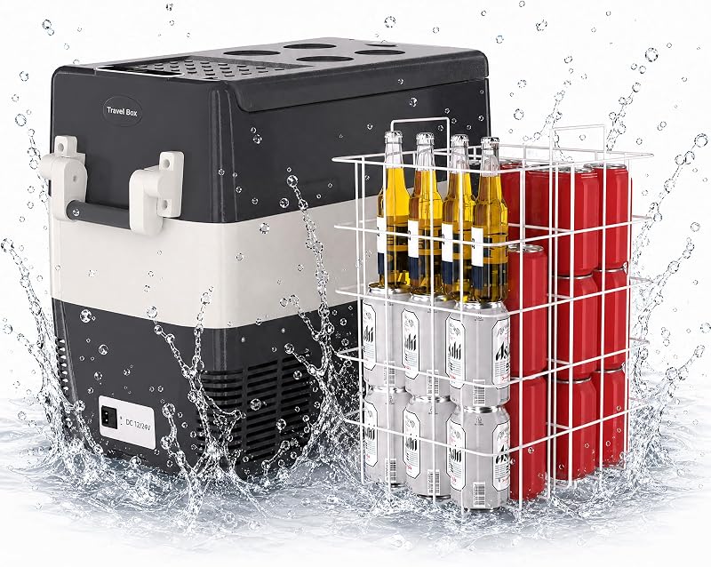 12V Portable Car Refrigerator, 52QT Portable Freezer for Camping | with -4℉ to 50℉ Adjustable Temperature, 12/24V DC & 110-240V AC Compressor Fridge, Fast Cooling for Travel, Truck