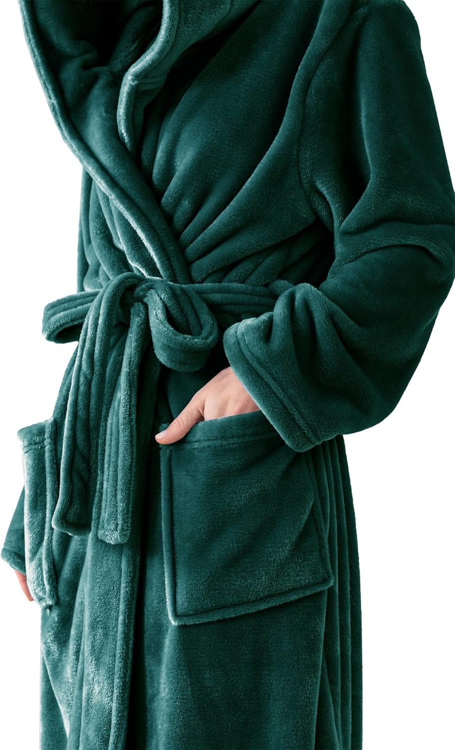 Robes for Women - Hooded Plush Fleece Bathrobe with Sash & Pockets, Full-Length Lightweight Spa Robe