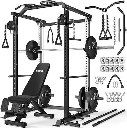 Miniatura 19 de DP01 - Jaula de potencia, estante para sentadillas de 2000 libras con cable cruzado y sistema de polea doble independiente, jaula completa para