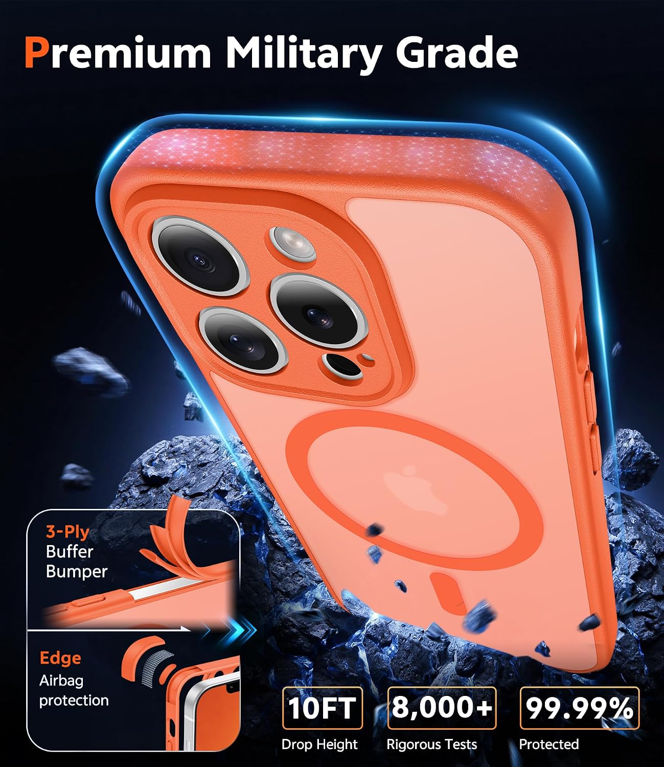 FNTCASE for iPhone 13 Pro-Max Case: Matte Magnetic Phone Cases Compatible with Magsafe Slim Anti Yellowing Military Grade Drop Protection Rugged Protective Translucent Cell Cover (C-Orange)