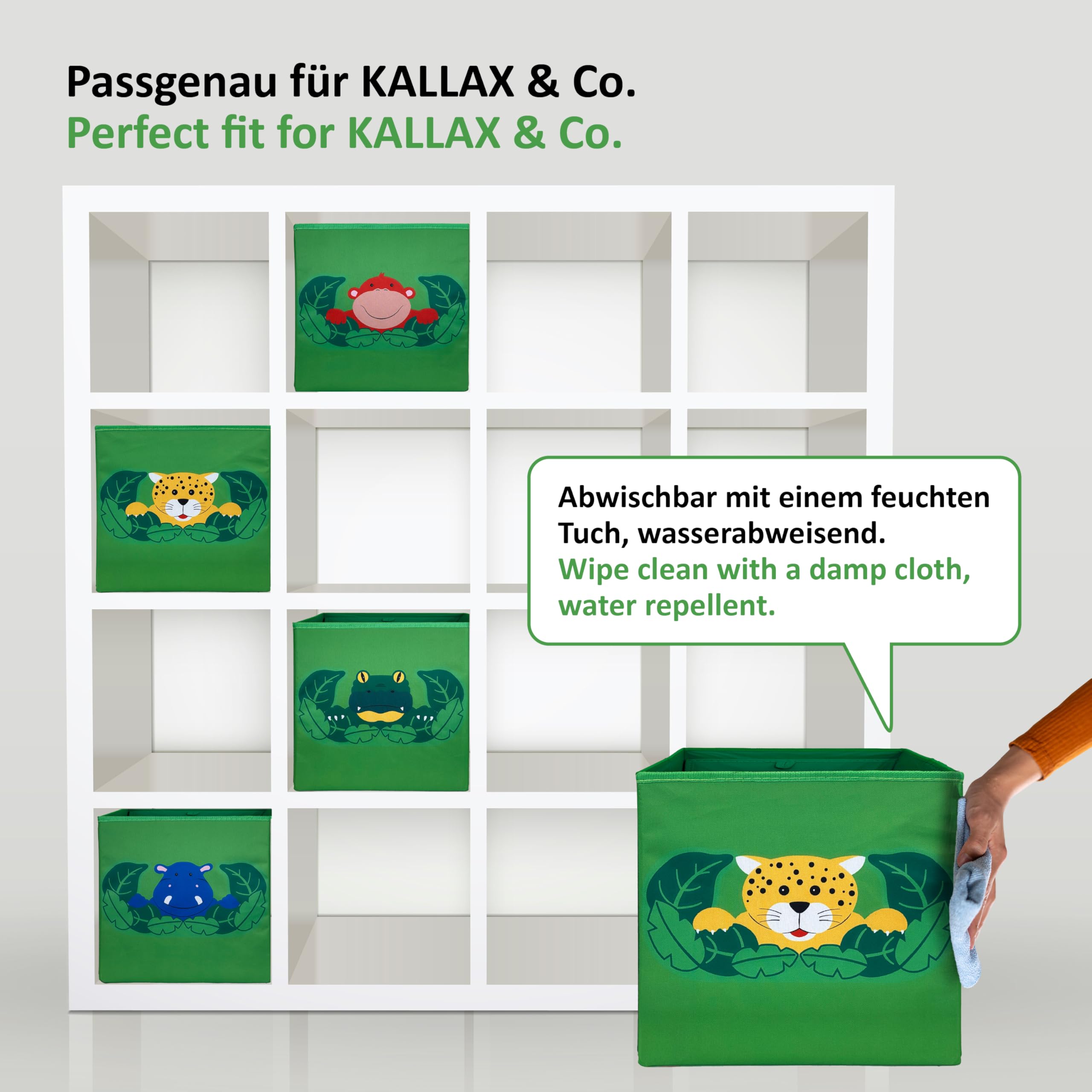 Scatola giocattolo Dschungel, 27 l (4 pezzi) per giocattoli, scatola per bambini, contenitore per animali di peluche, cestino per giocattoli