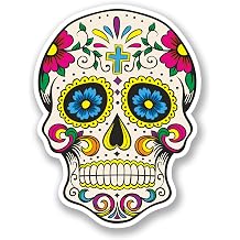 2 x Sugar Skull Vinyl Sticker Decal Mexican Spanish Mexico Day of The Dead #5667 7.5cm Wide x 10cm Tall