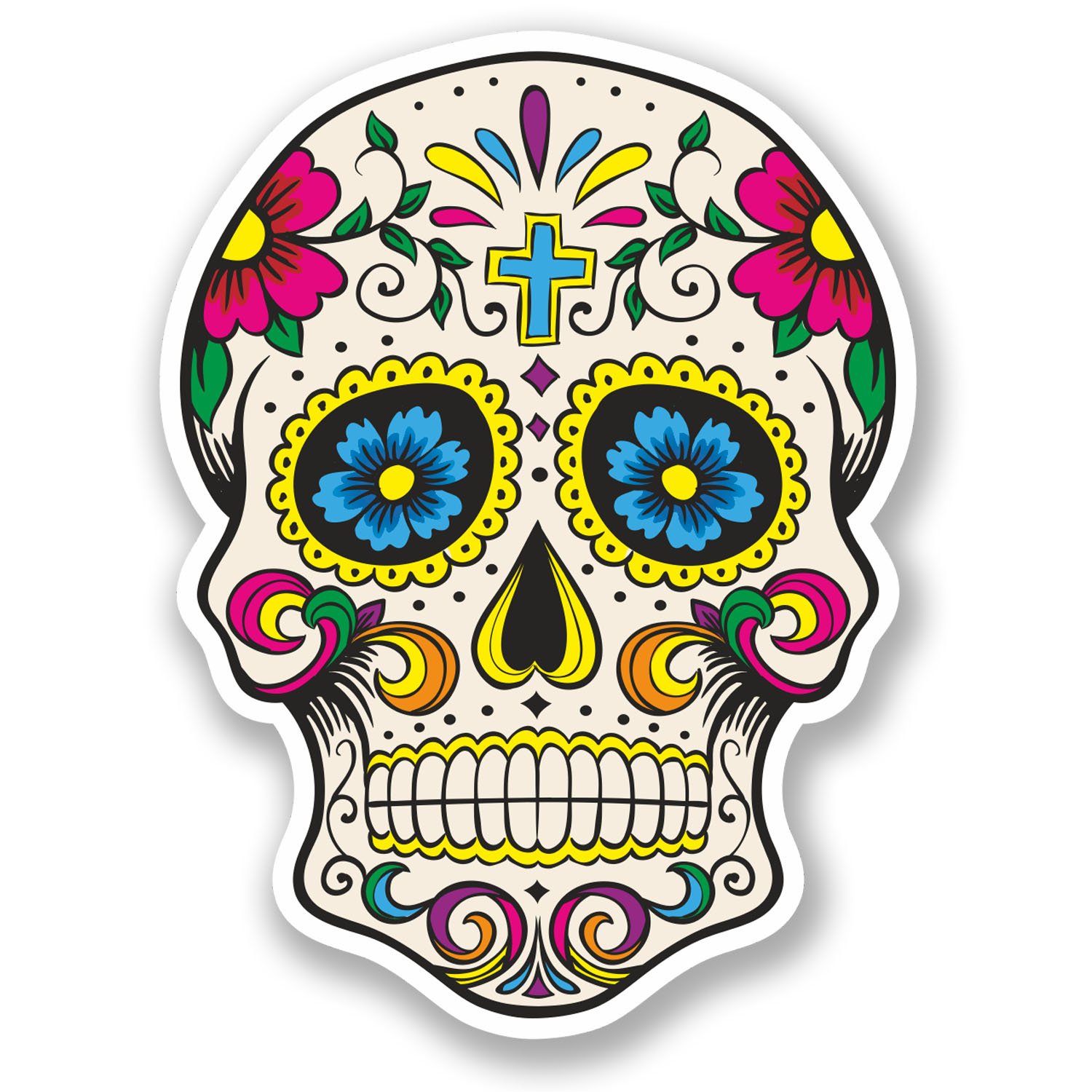 2 x Sugar Skull Vinyl Sticker Decal Mexican Spanish Mexico Day of The Dead #5667 (7.5cm Wide x 10cm Tall)