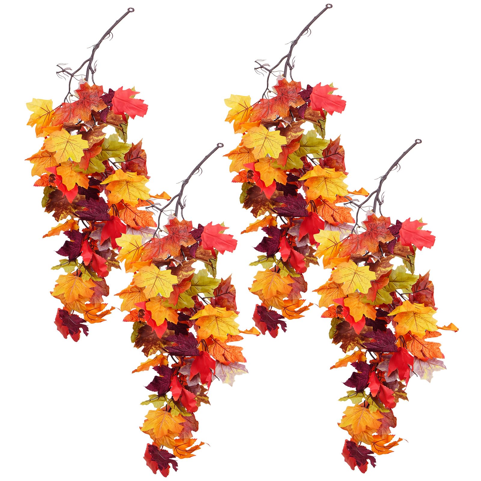 NAHUAA4 pcs Fall Hanging Maple Leaves Plants 35'' Artificial Hanging Vines Garland Fall Decorations for Indoor Outside Home Fireplace Thanksgiving Party Halloween Decor