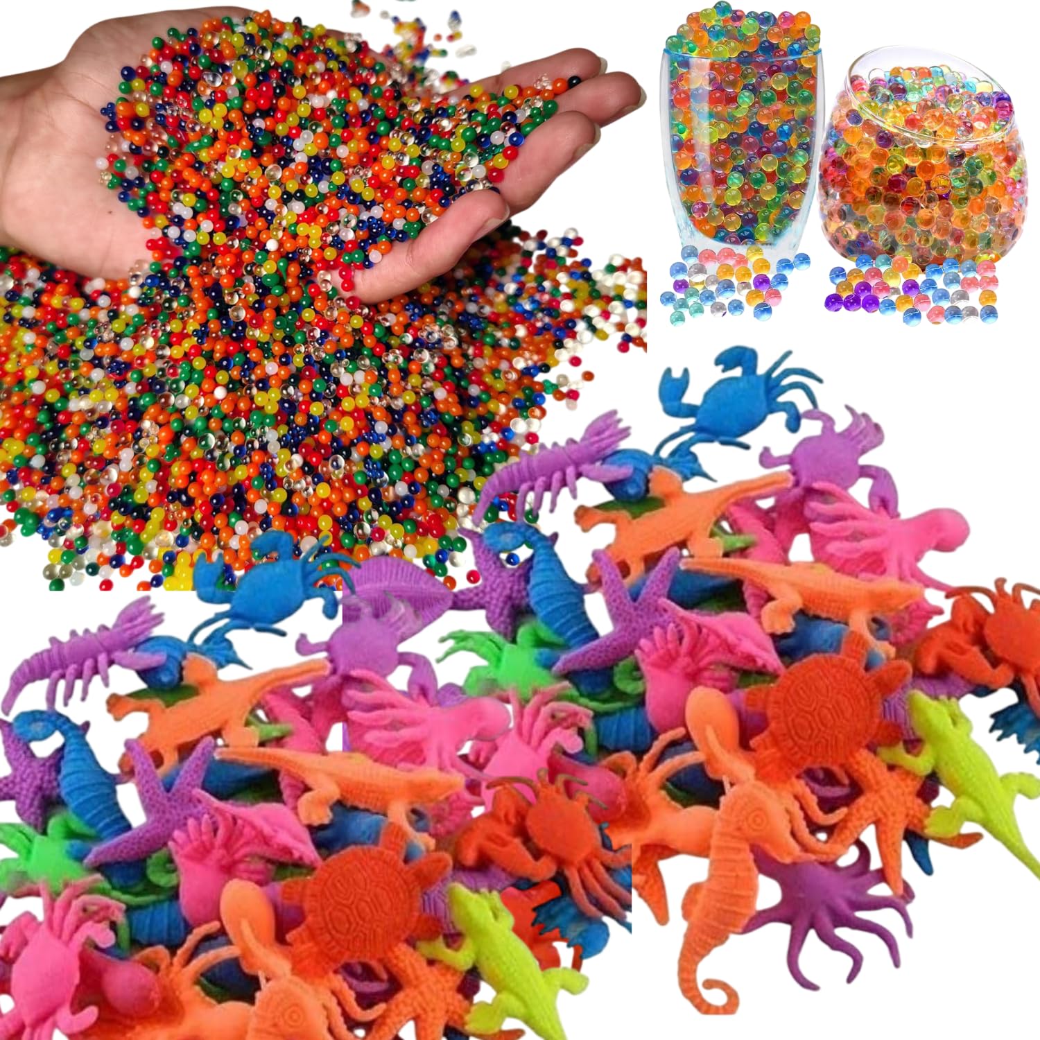 Magic Crystal Water Growing Animals 10 Pcs + 1000 Pcs Crystal Water Jelly Balls Water Ball for Home Decor, Vases Fillers,Boys and Girls Birthday Gift-image-25