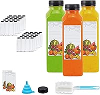 Vista 1 de JumblWare Juego de 40 botellas reutilizables de jugo de plástico transparente de 16 onzas con embudo, cepillo de limpieza y etiquetas