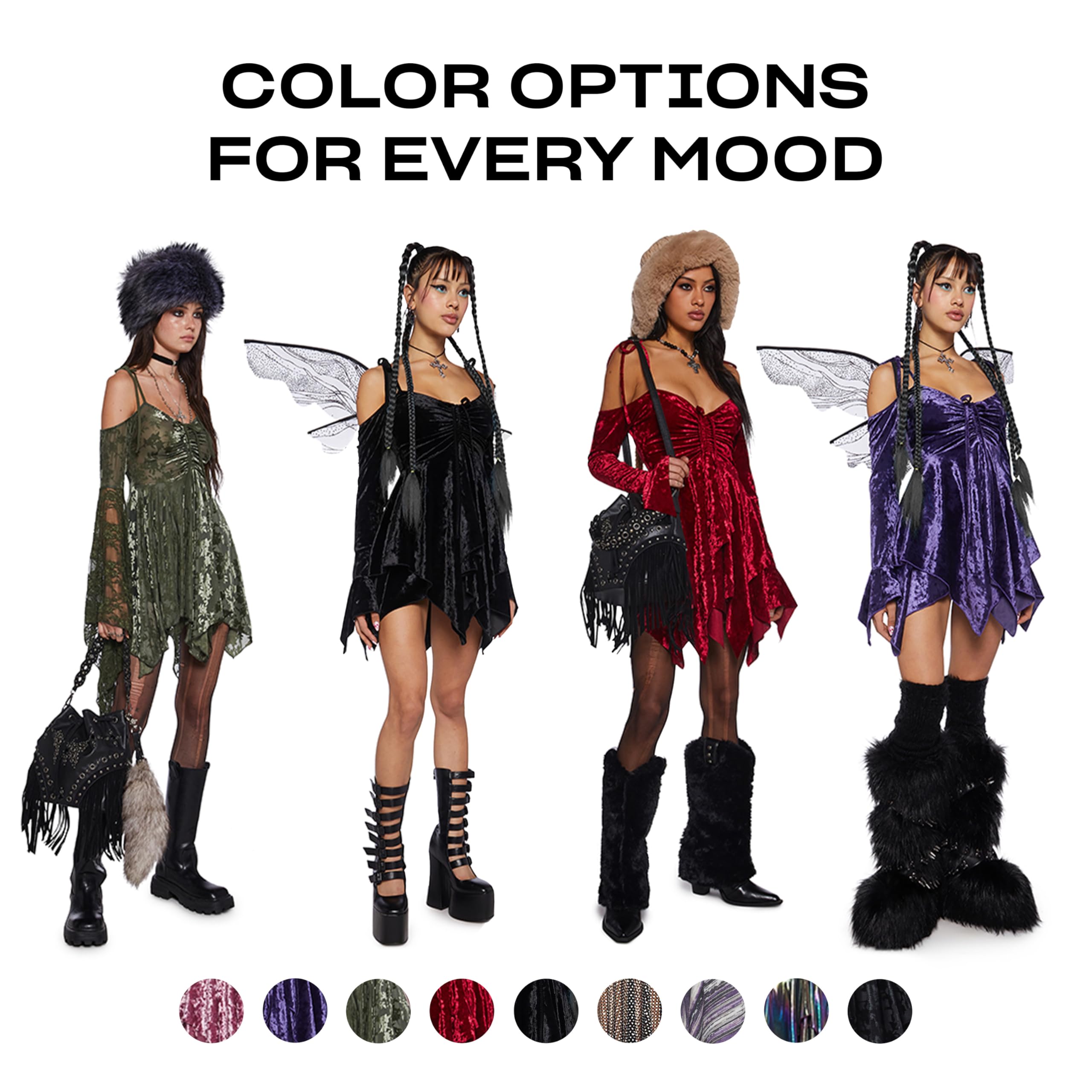 Dolls Kill F is for Fairies Handkerchief Dress by Current Mood Perfect for Fairycore Fashion: XX-Large Green Velvet Lace