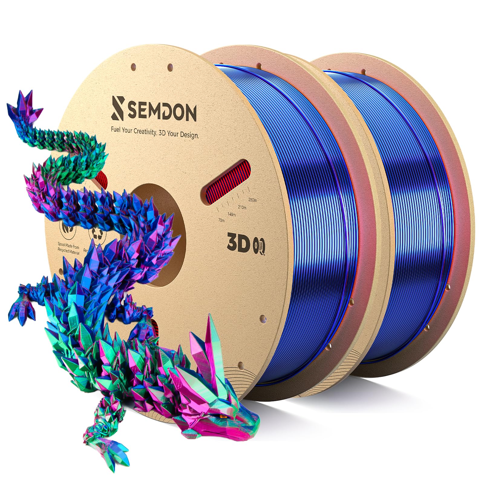 PLA Filament Multicolor Coextrusion 3D Printer Filament, 1kg*2 Spool