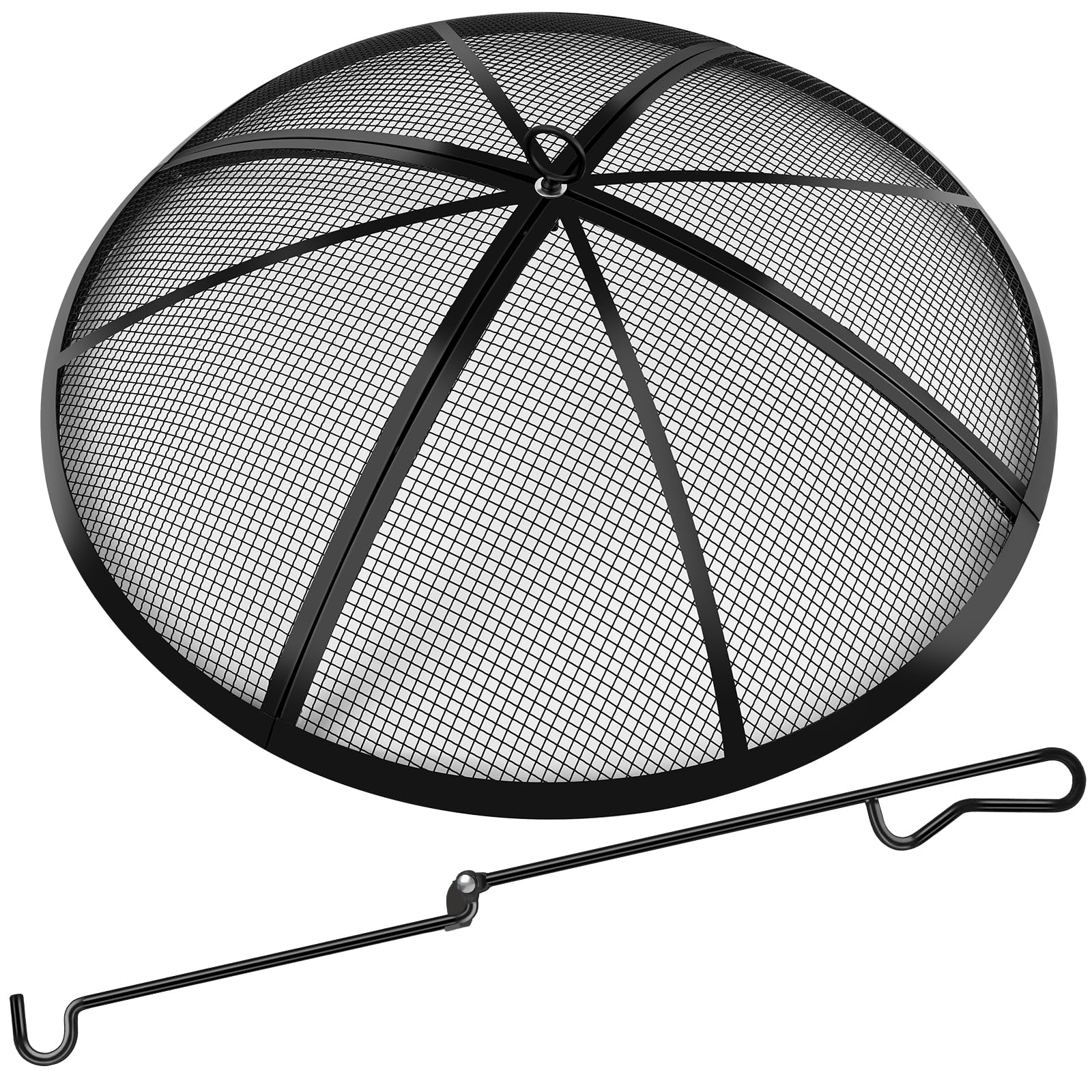 RGJ Fire Pit Screen 24 Inch Round, Heavy Duty Collapsible Outdoor Fire Pit Spark Screen with Handle & Poker Mesh Fire Pit Screen Easy-Opening Mesh Fire Pit Lid for Outdoor Patio Backyard