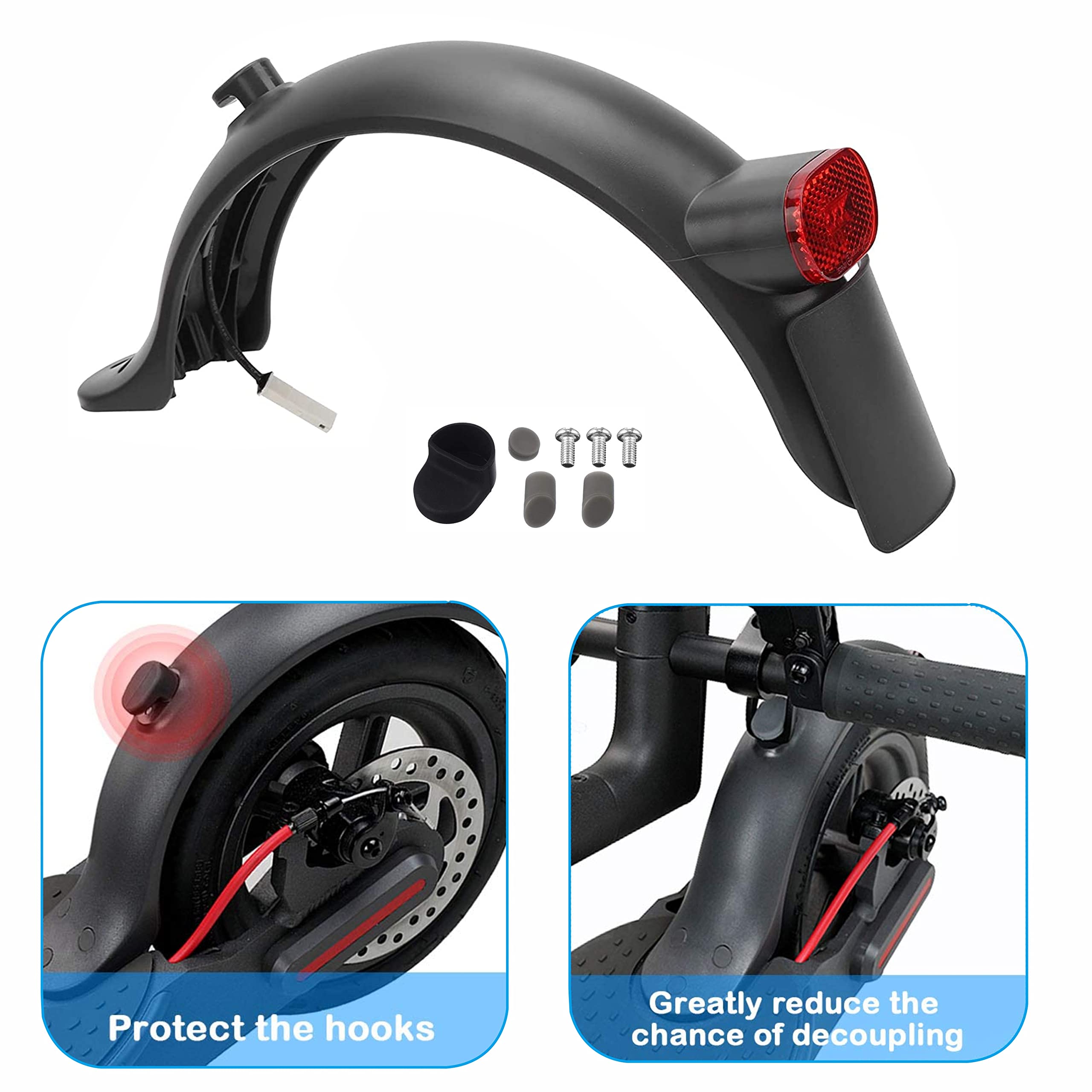 Błotnik ochronny do hulajnogi + światło tylne, kompatybilne z Xiaomi 1S M365 Pro Scooter - czarny