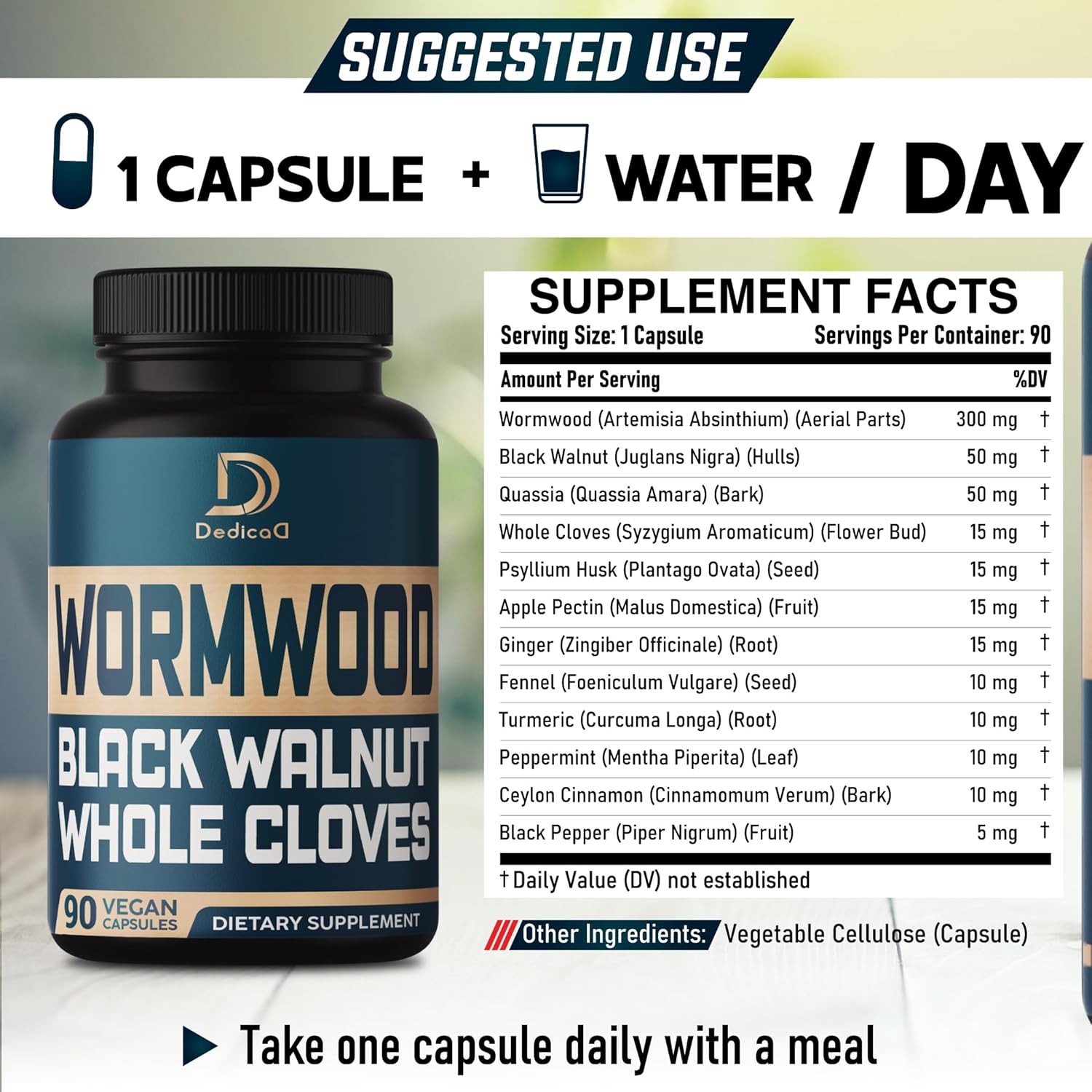 12in1 Wormwood Black Walnut Clove Capsules - Immune, and Mood Support - 3 Month Supply - 90 Vegan Capsules - Image 2