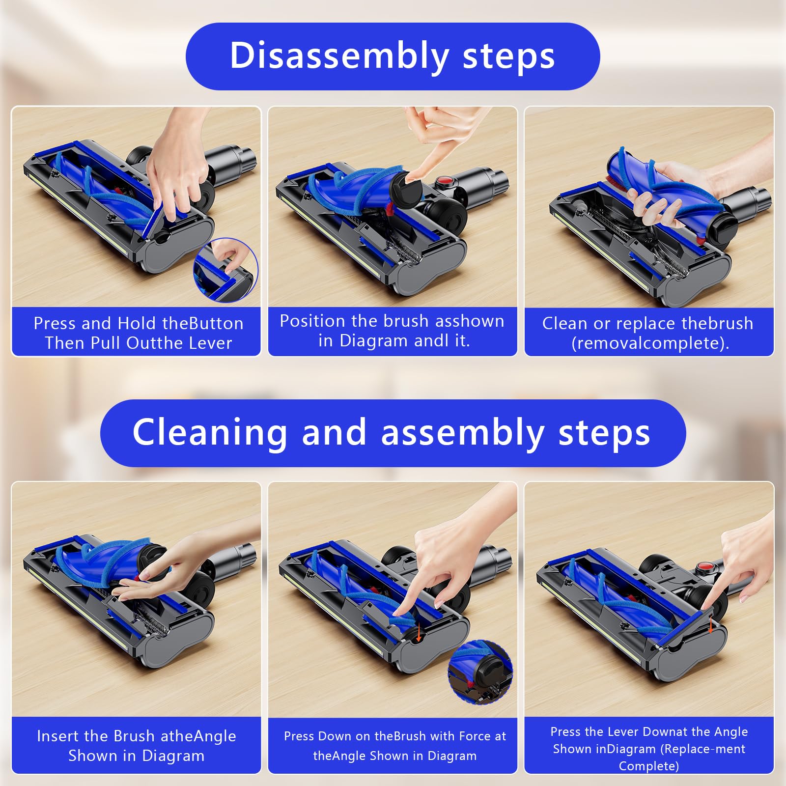 Elektrische Bürste kompatibel für Dyson V6 Animal, V6 Fluffy, DC58, DC59, DC61, DC62, DC74, Zubehör für Turbobürste mit Schnellspanner für Hartboden und Teppiche mit LED-Lichtern, Bodenbürste Zubehör