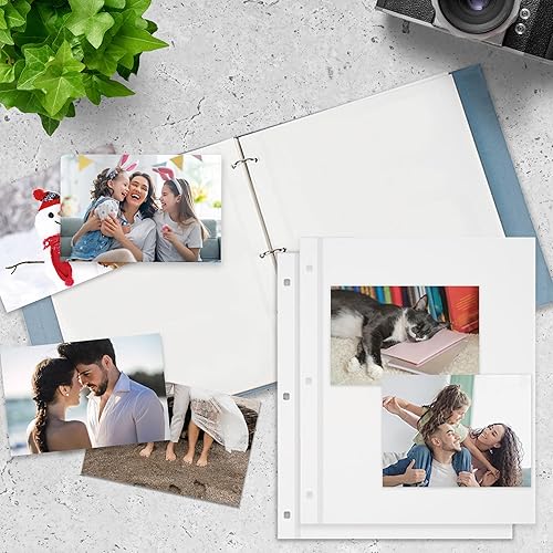 Miniatura 5 de Vienrose Recambio de página para álbum de fotos para carpeta de 3 anillas, páginas autoadhesivas, páginas de álbumes de fotos para tarjetas de fotos
