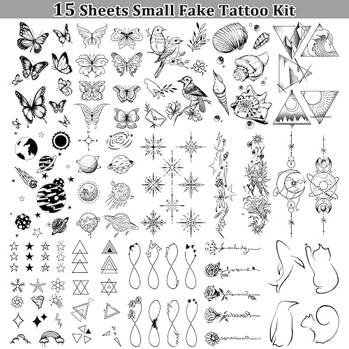 Miniatura 3 de 24 hojas (125 estilos) tatuajes de manga falsa temporales realistas a juego, tatuajes temporales grandes y pequeños para mujeres, calcomanías de