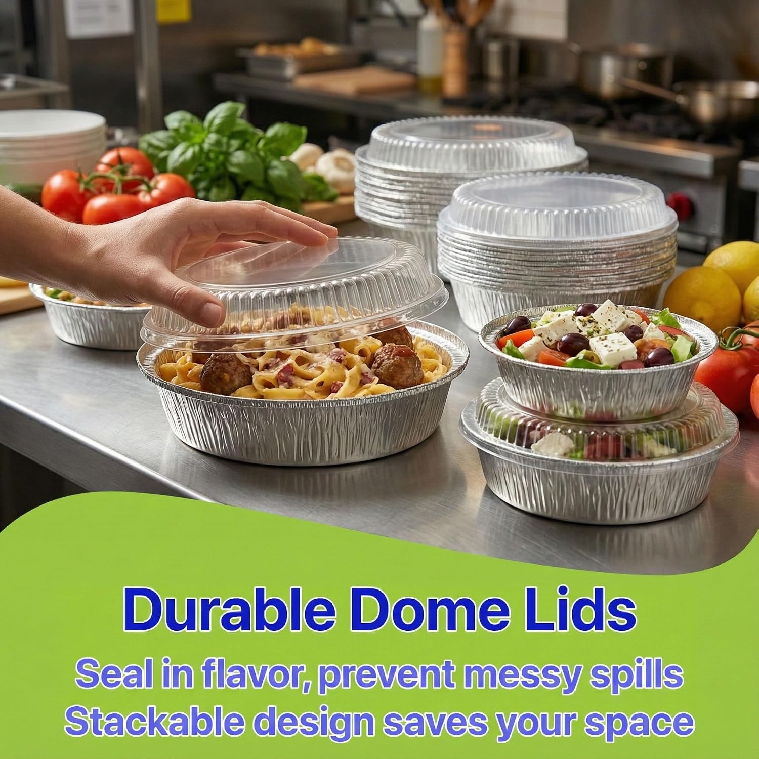 Aluminum Foil Pans [8" Round] x [25 Pack] with Clear Dome Lids Recyclable Disposable Containers Straight Walls for Storing, Baking, Meal Prep & Reheating Freezer & Oven Safe (25 Pack, 8 inch)