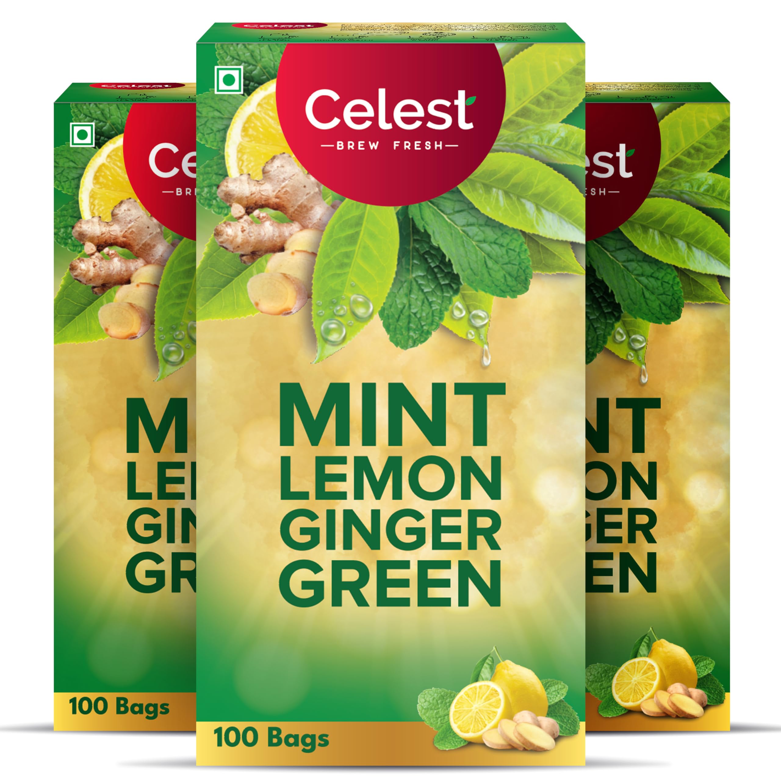 Celest Ginger, Mint & Lemon Green 100 Bags | Ginger, Mint Lemon Green Tea | Pack of 3 | Total 300 Teabags-image-16