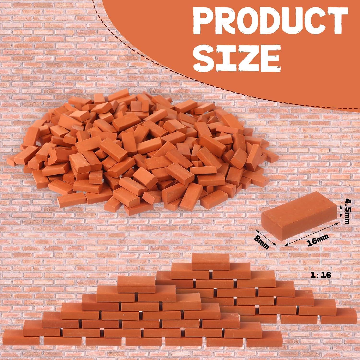 500 Pcs 1/16 Miniature Bricks Brick Building Set, Mini Red B-Rick Stone Model B-Rick Mini Artificial Bri-ck Premium Clay Bri-CKS DIY Fake BRIC-ks Lifelike BRIC-k Ornament for Dollhouse Decor