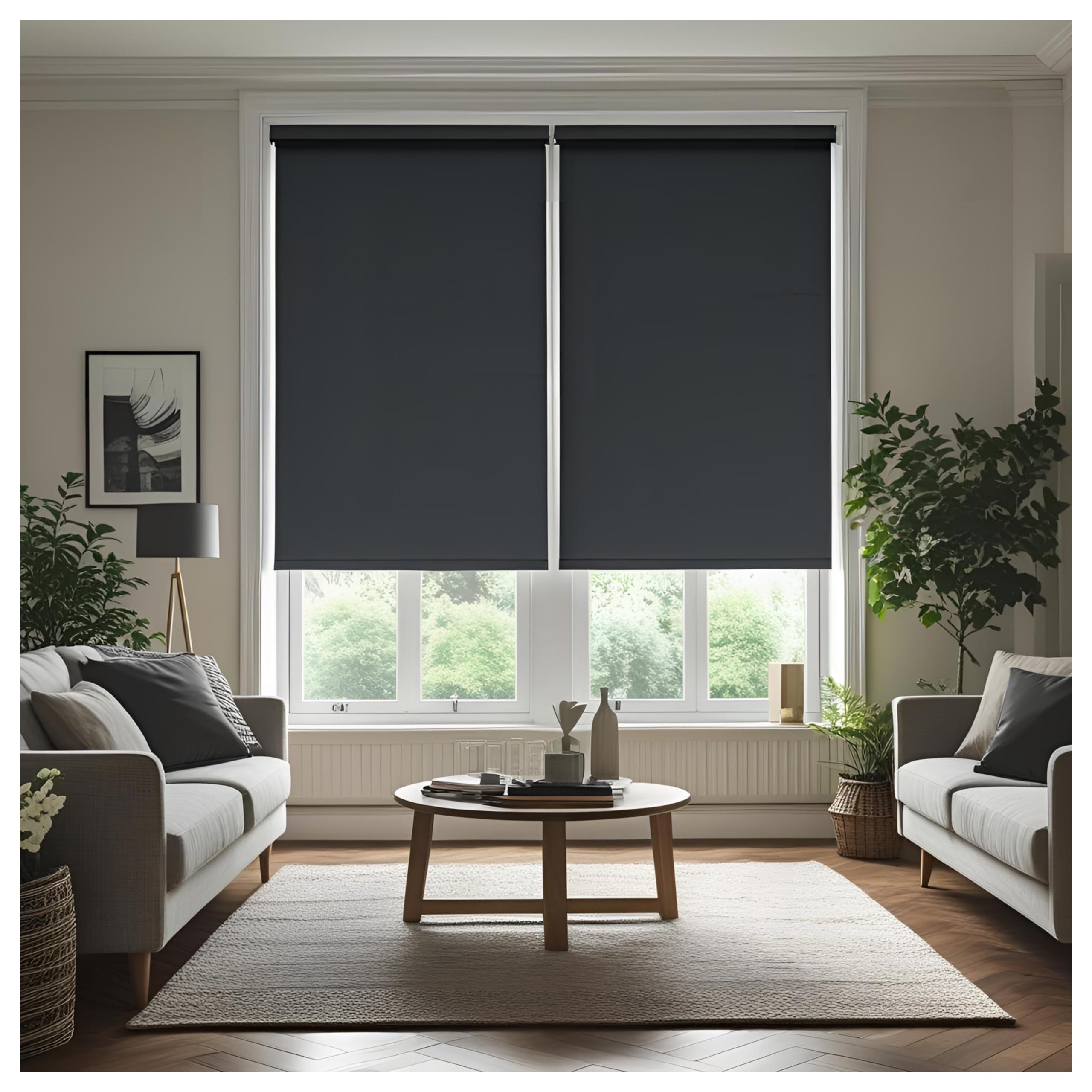 Thermal Insulated Blackout Fabric Roller Blinds, Easy Fit Room Darkening Shades Fittings Included Dark Grey (Width 150cm x Length 165cm, Blackout, Grey) (BK004) — image 1