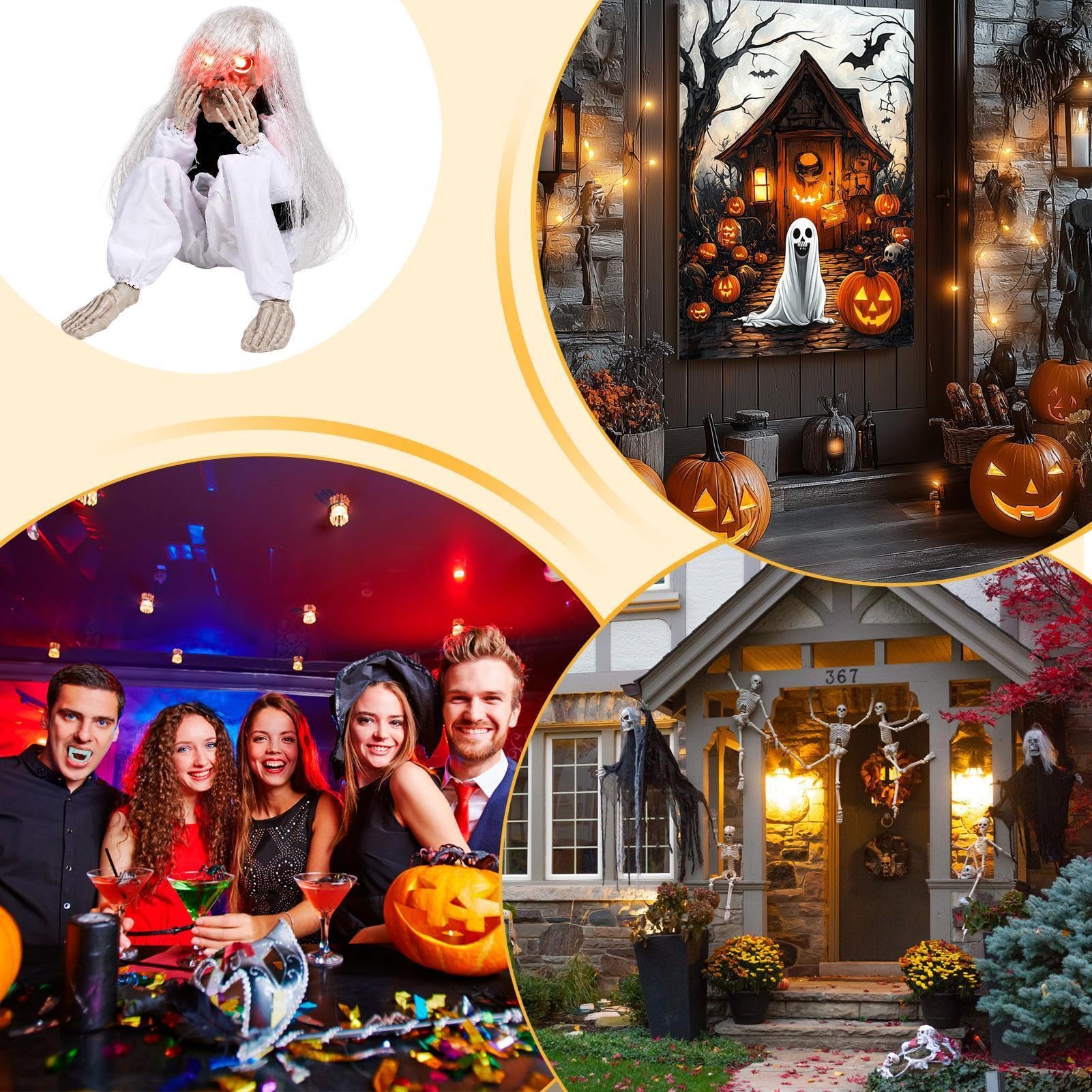 Decorazione Scheletro Halloween A Batteria Con Pianto Attivato Dal Suono | Decorazione per Portico Per Feste, Cortile, Casa Stregata E Ingresso