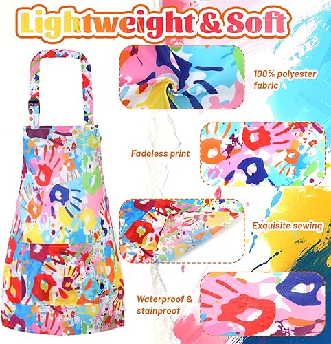 Miniatura 5 de Delantal de pintura para niños, 2 piezas, bata impermeable con bolsillo para cocinar arte al óleo, protege la ropa del agua, manchas de aceite
