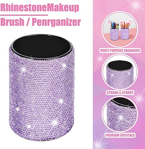 Miniatura 3 de Portalápices de diamantes de imitación taza de lápiz de cristal purpurina de escritorio cepillo de maquillaje resistente para mujeres y niñas