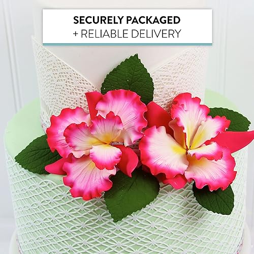 Miniatura 8 de Global Sugar Art Flores de pastel de azúcar con iris holandés, color rosa intenso con centro amarillo y blanco, 1 unidad por el chef Alan Tetreault