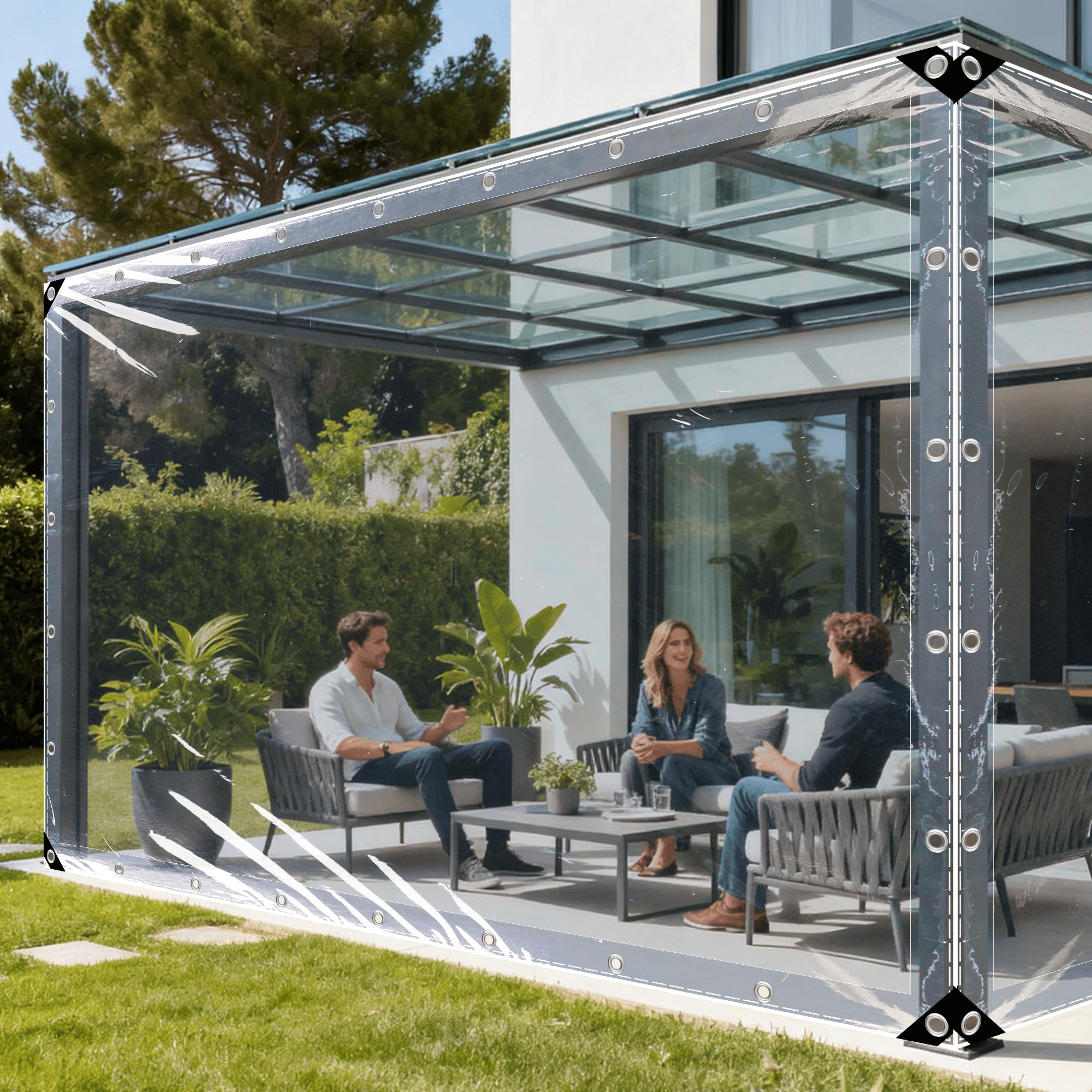 Lona transparente con ojales de 150x200 cm resistente a desgarros para cubrir hojas
