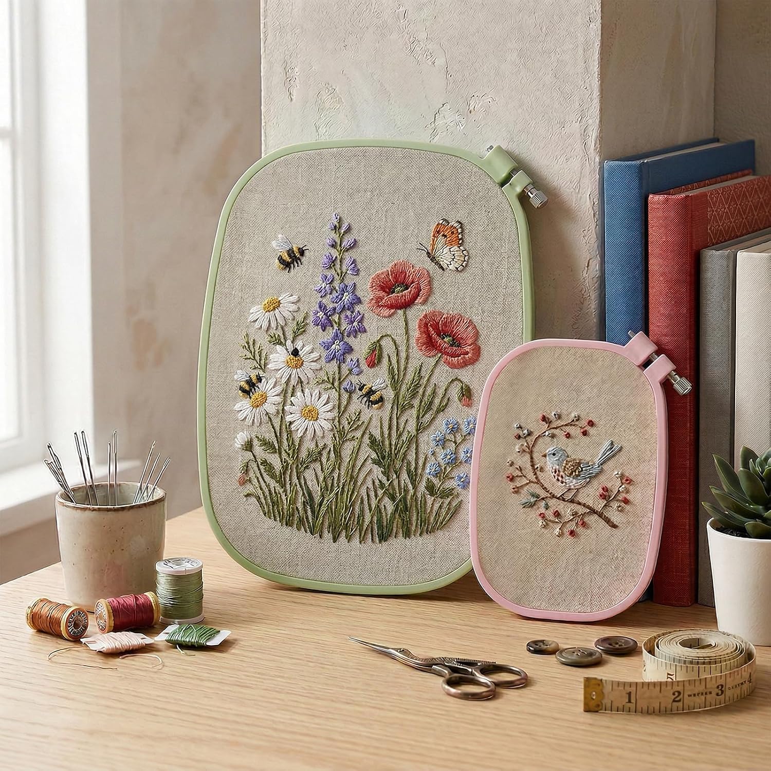 ZEYIYER 2Pcs Square Embroidery Hoop, Small Cross Stitch Hoop | Reusable Plastic Needlepoint Hoop for Cross Stitching, Sewing Project, DIY Craft (6in, 10in)