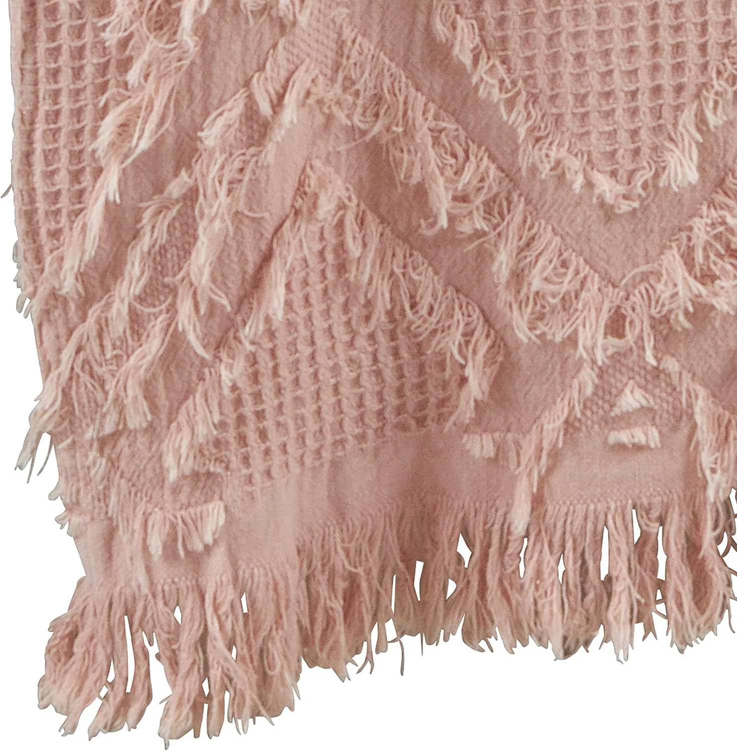 SARO LIFESTYLE Ivoryline Collection Fringe Waffle Weave Table Runner, 16" x 54", Rose