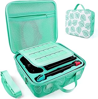 Large Carrying Storage Case for Nintendo Switch,New Leaf Crossing Hard Shell Travel Storage Bag Fits Complete Switch System Console,Switch Dock,Pro Controller,Joy-Con Grip with 24 Games Cards Slots